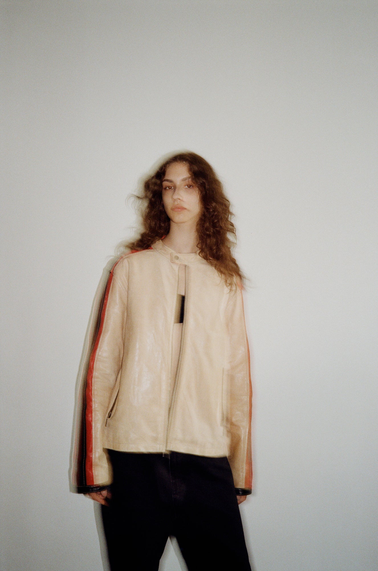 Vintage Beige Cafe Racer Leather Jacket