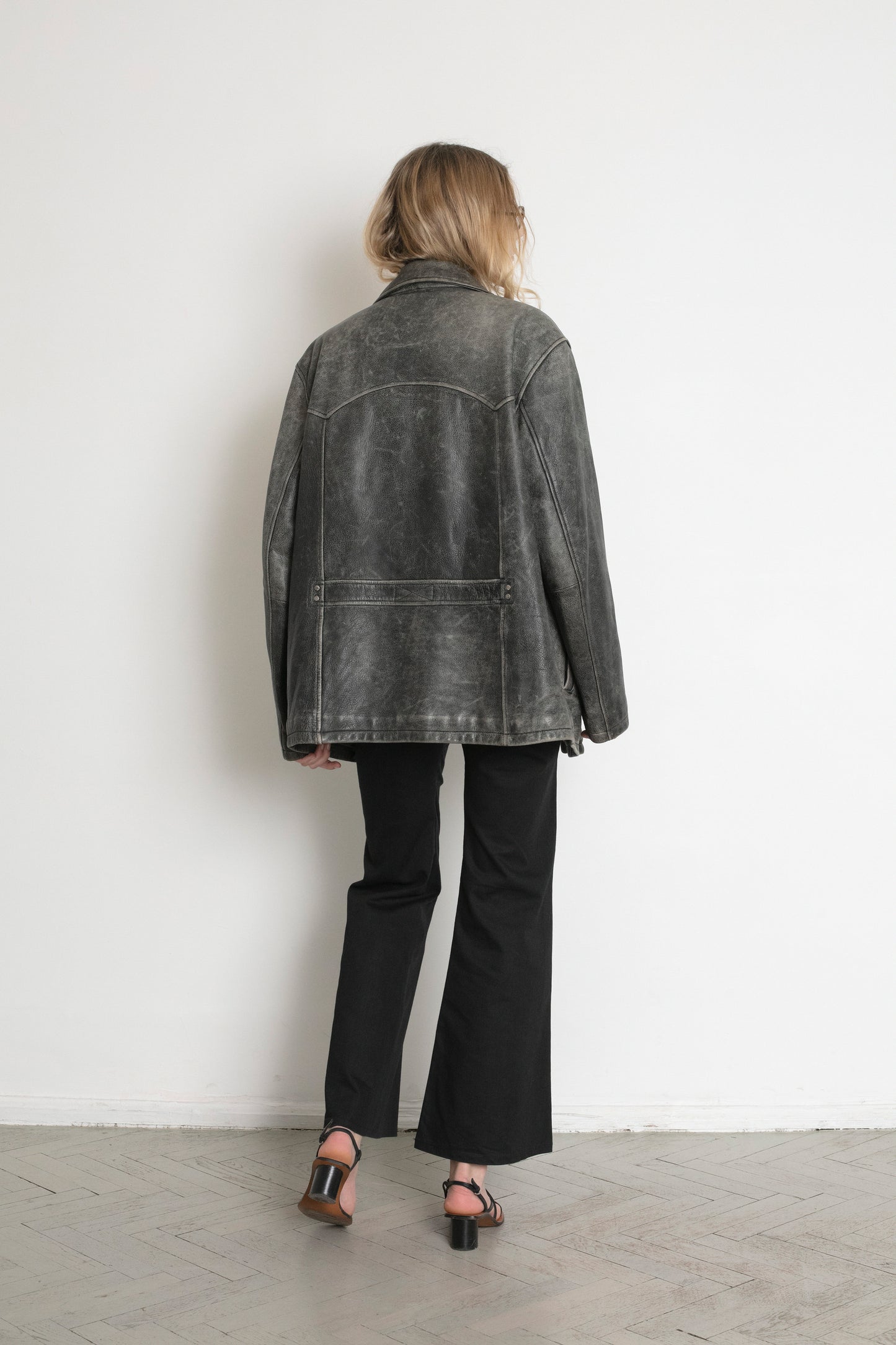 Vintage Guess Distressed Leather Boxy Jacket