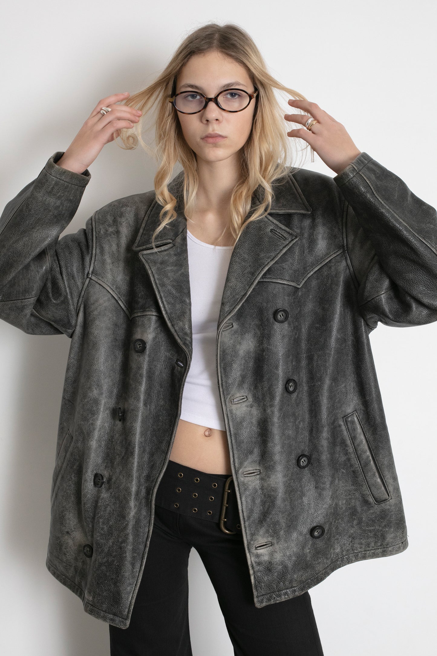 Vintage Guess Distressed Leather Boxy Jacket