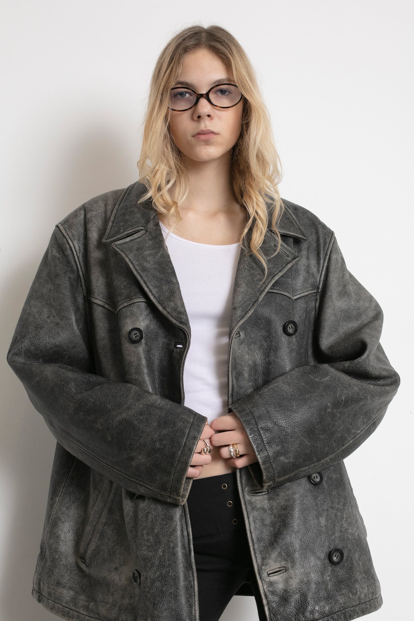Vintage Guess Distressed Leather Boxy Jacket