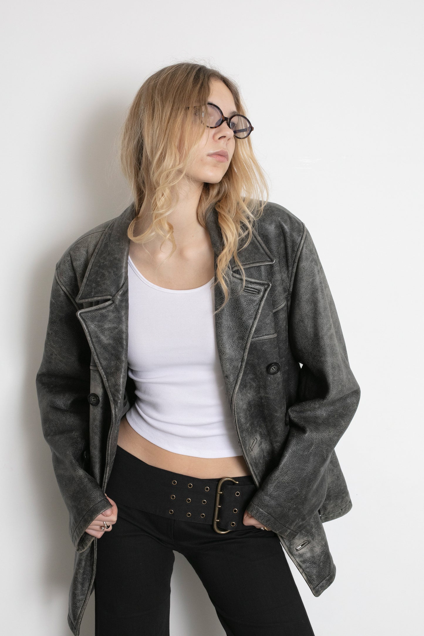 Vintage Guess Distressed Leather Boxy Jacket