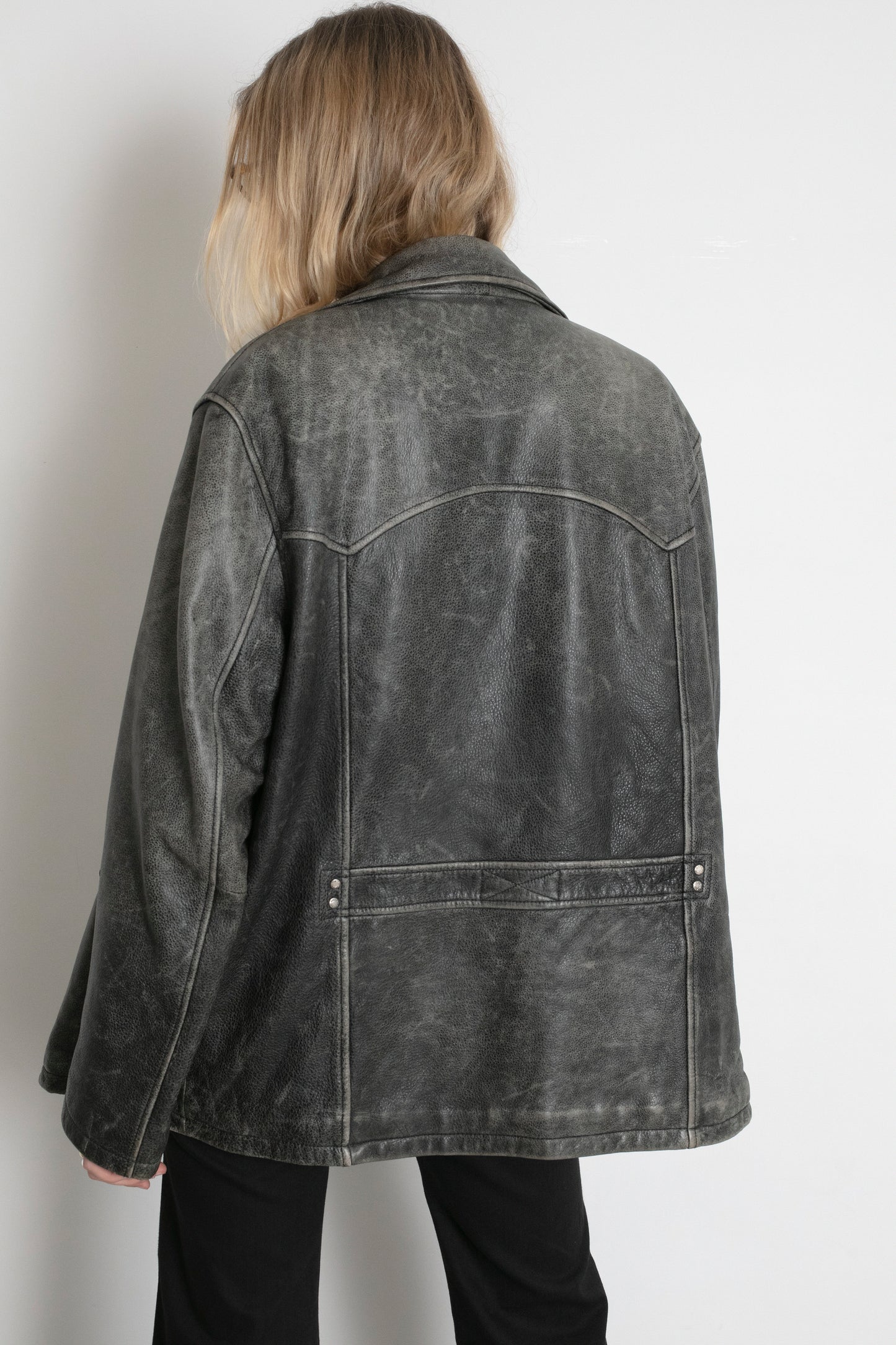 Vintage Guess Distressed Leather Boxy Jacket