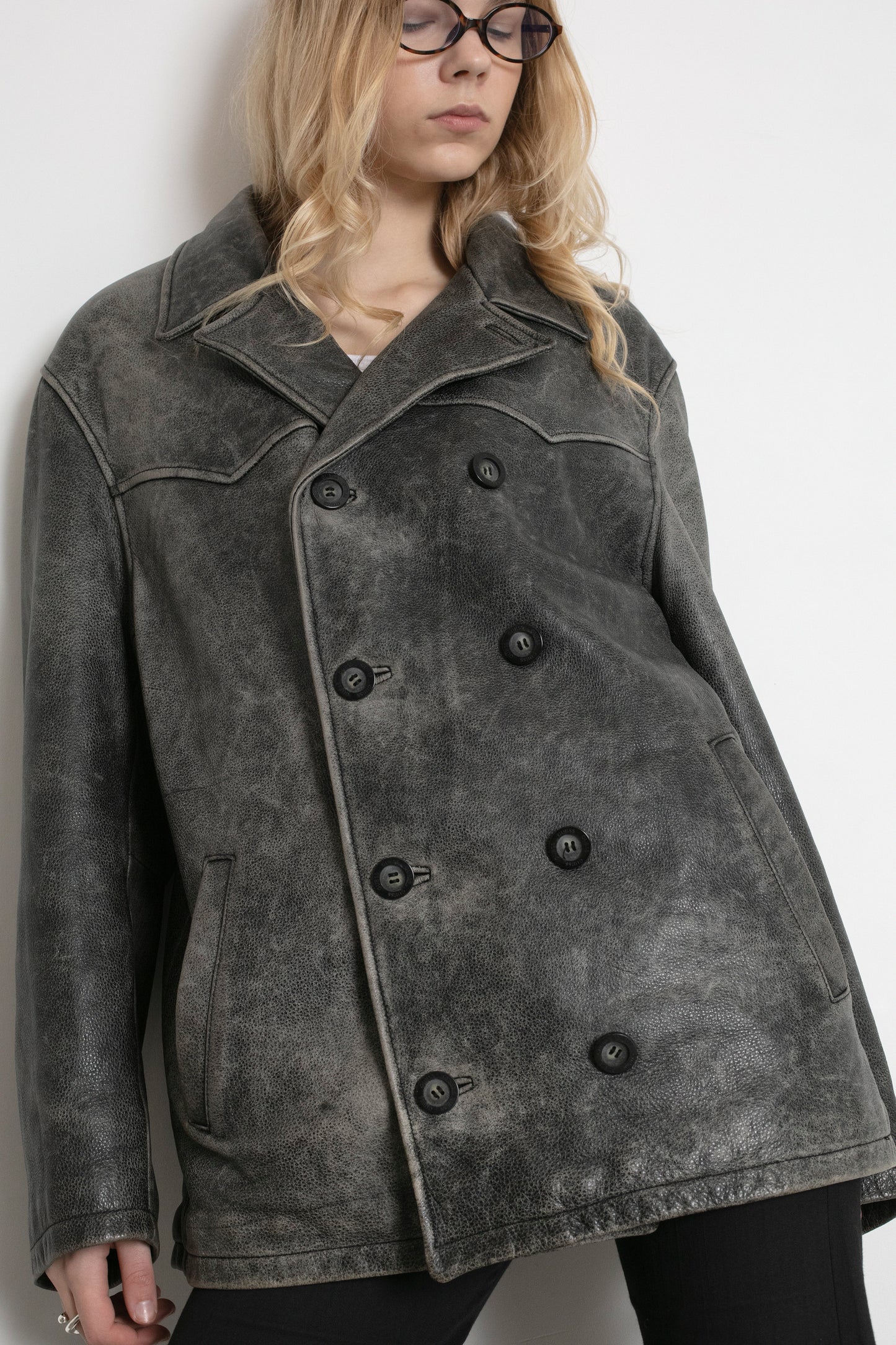 Vintage Guess Distressed Leather Boxy Jacket