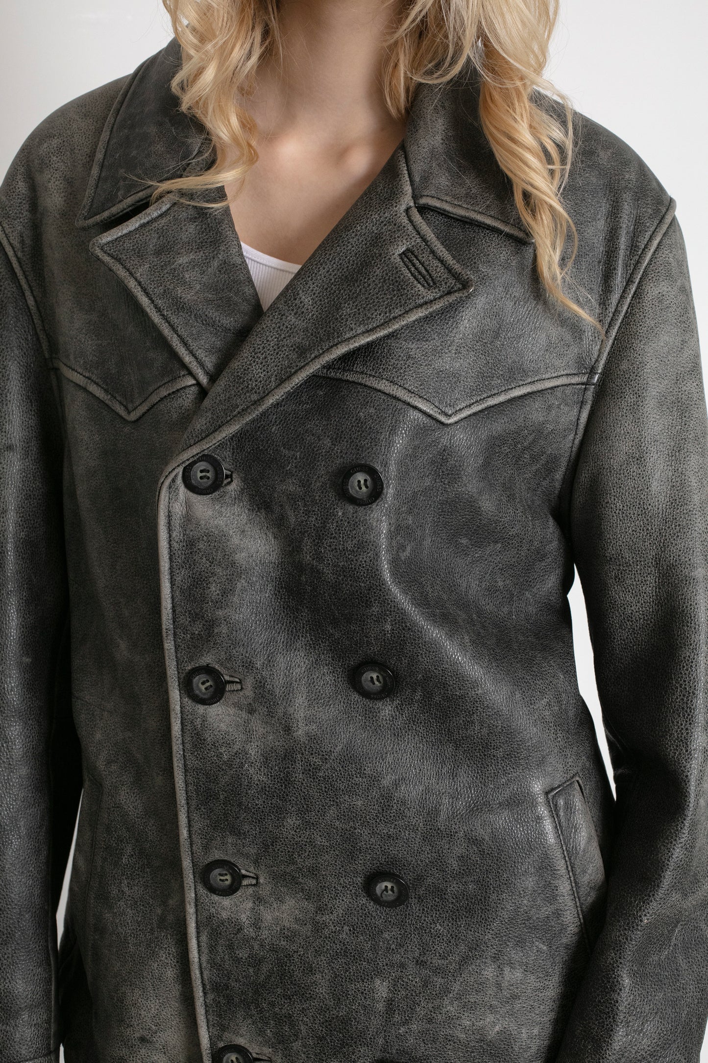Vintage Guess Distressed Leather Boxy Jacket