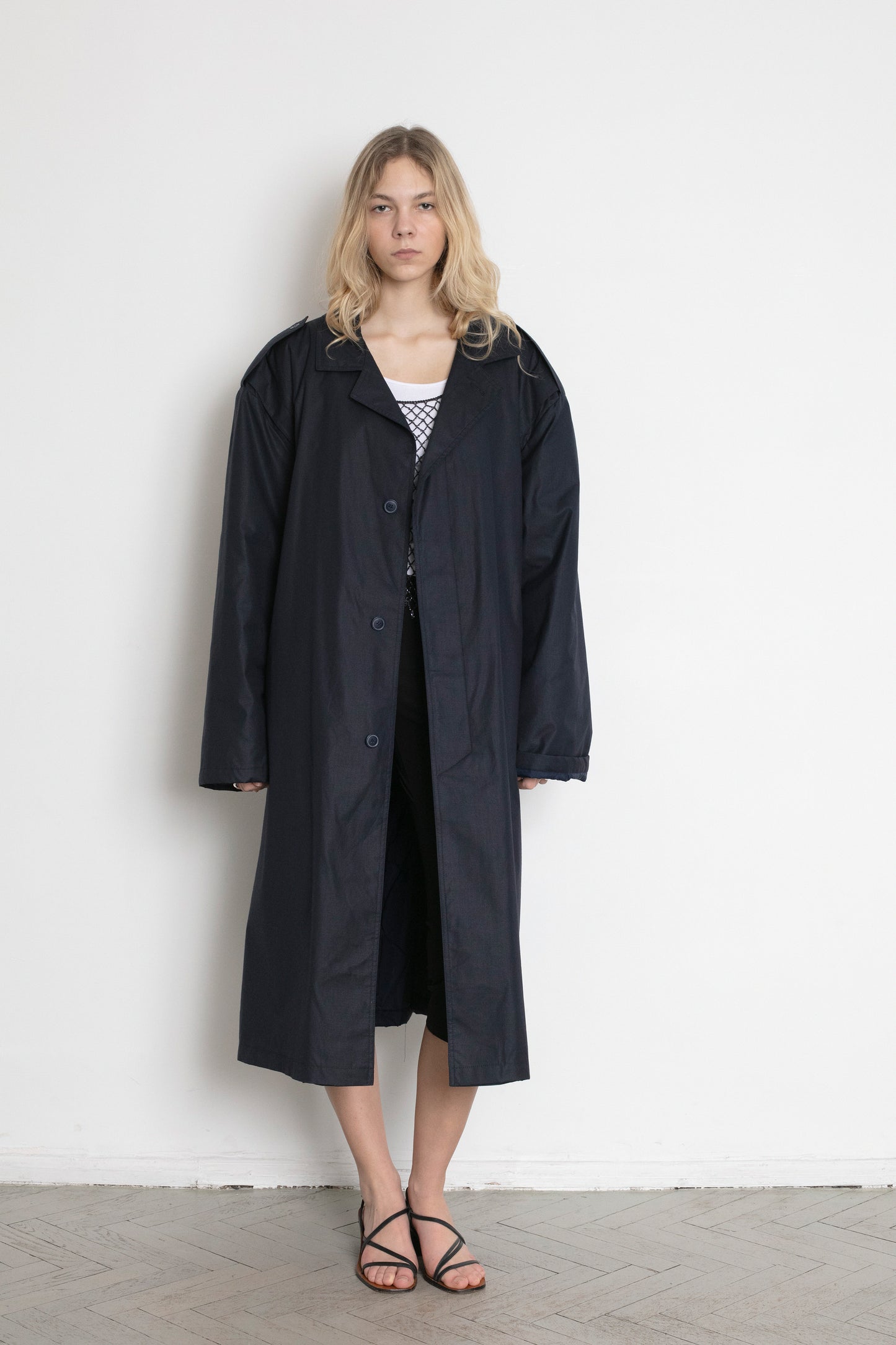 Vintage Navy Trench Coat With Quilted Lining