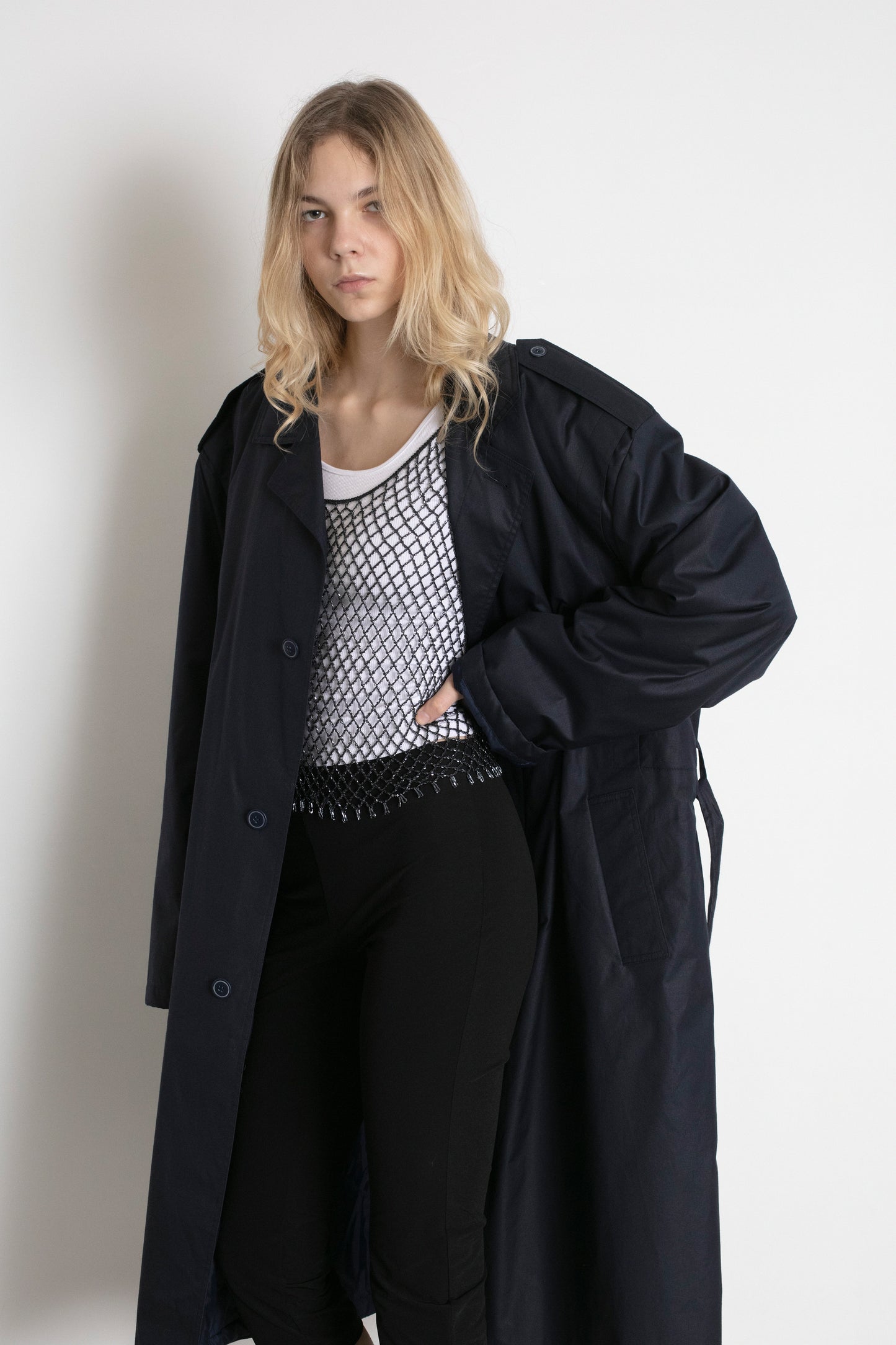 Vintage Navy Trench Coat With Quilted Lining
