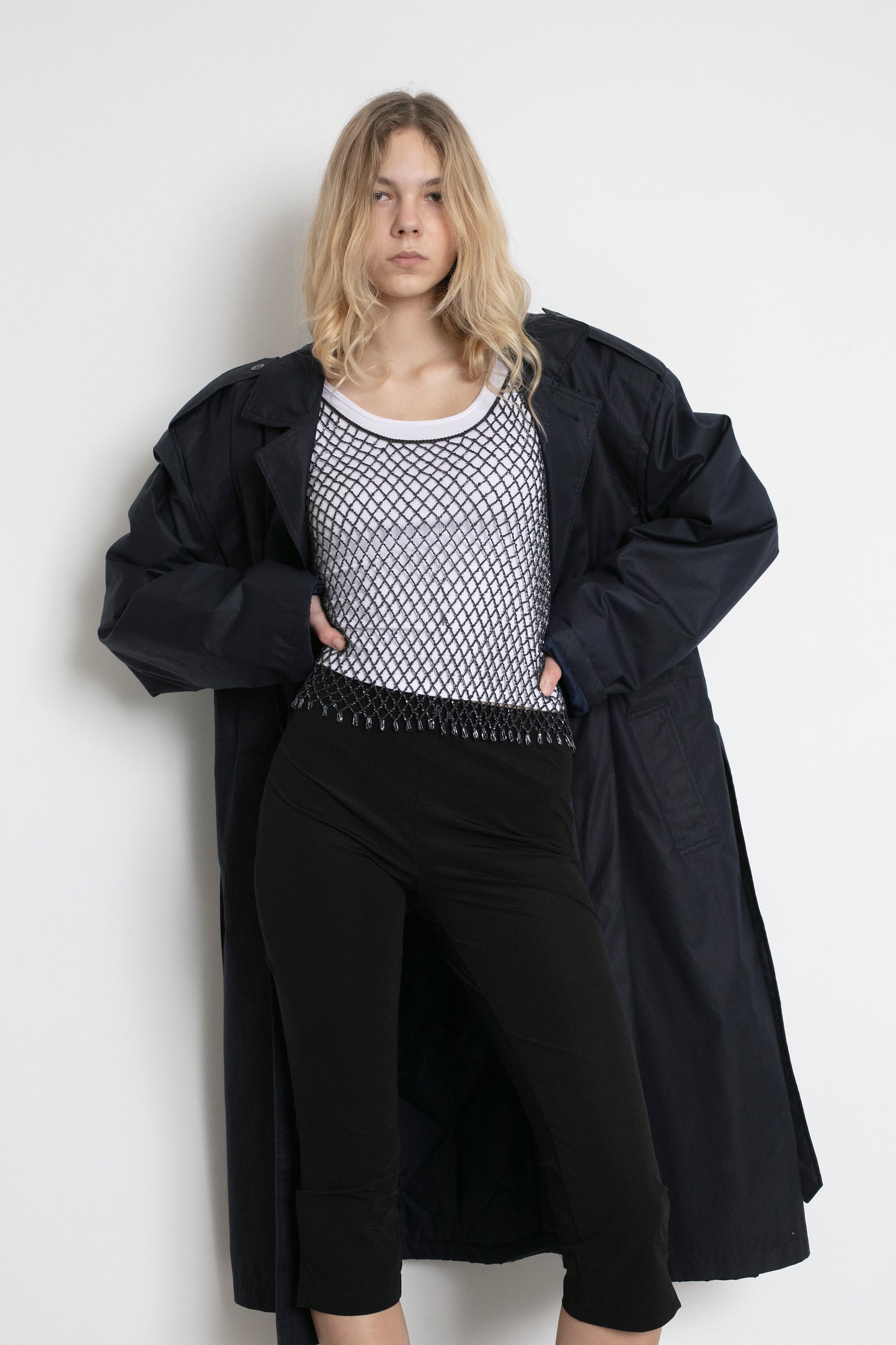 Vintage Navy Trench Coat With Quilted Lining