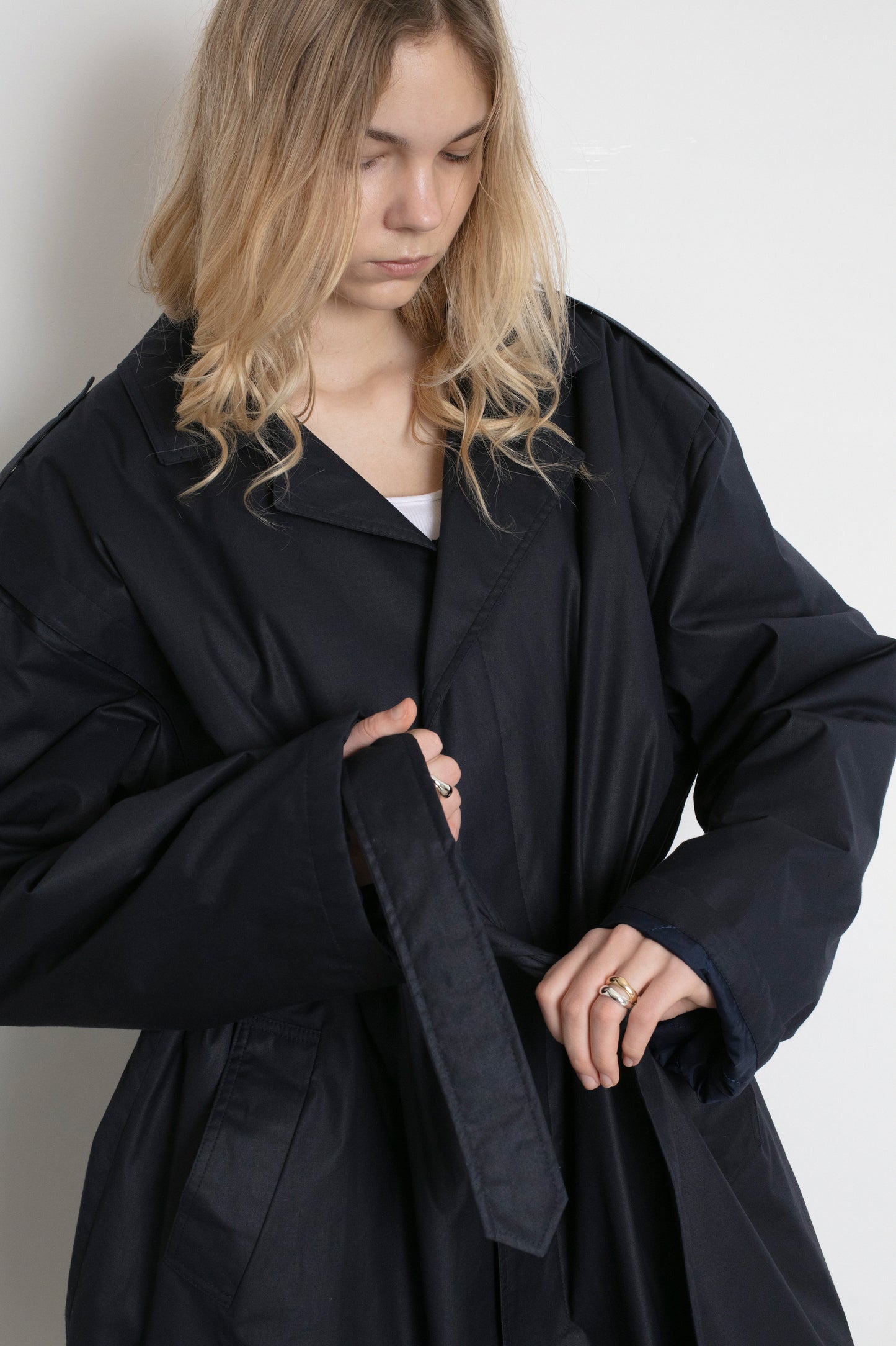 Vintage Navy Trench Coat With Quilted Lining