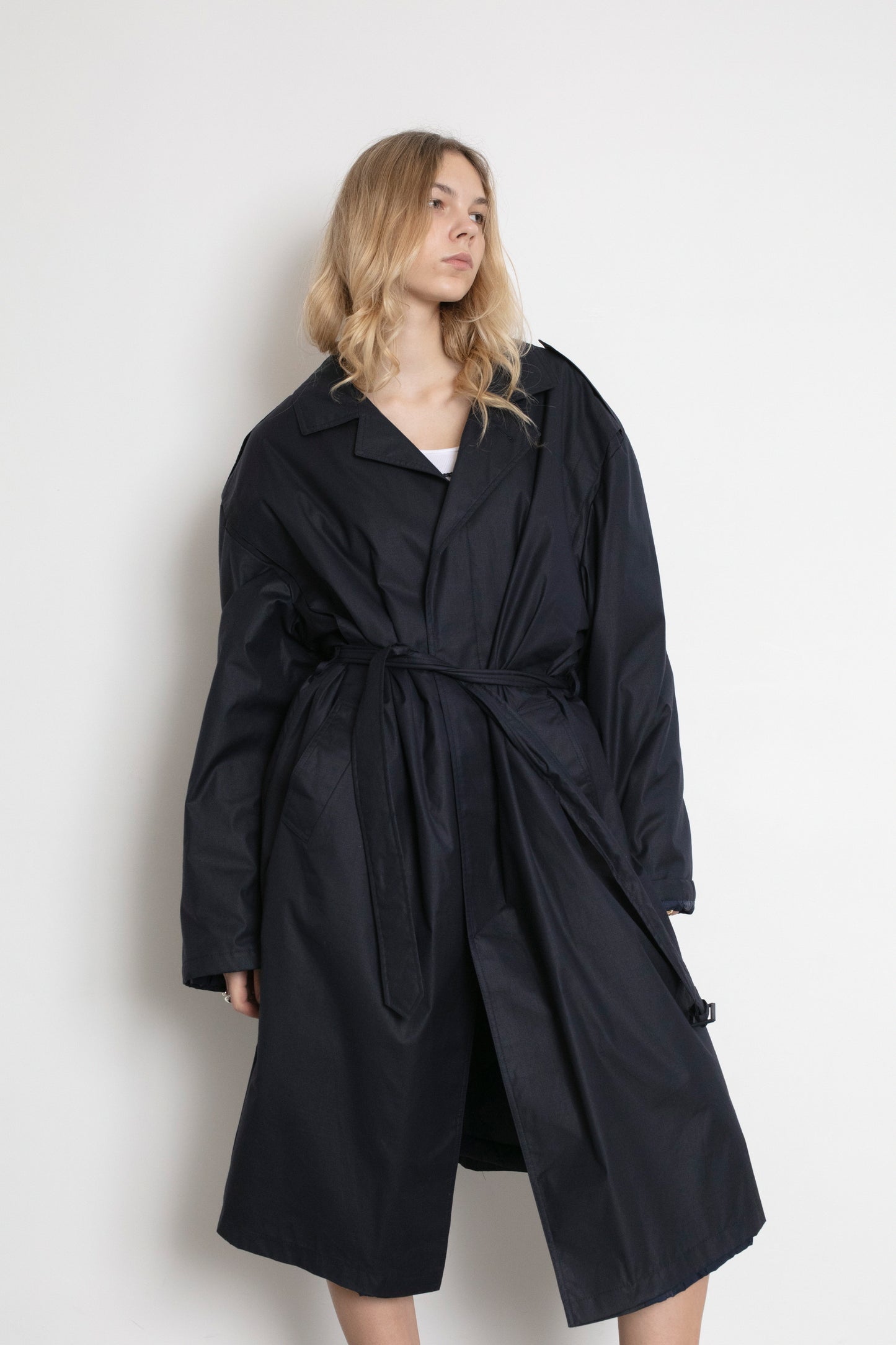Vintage Navy Trench Coat With Quilted Lining