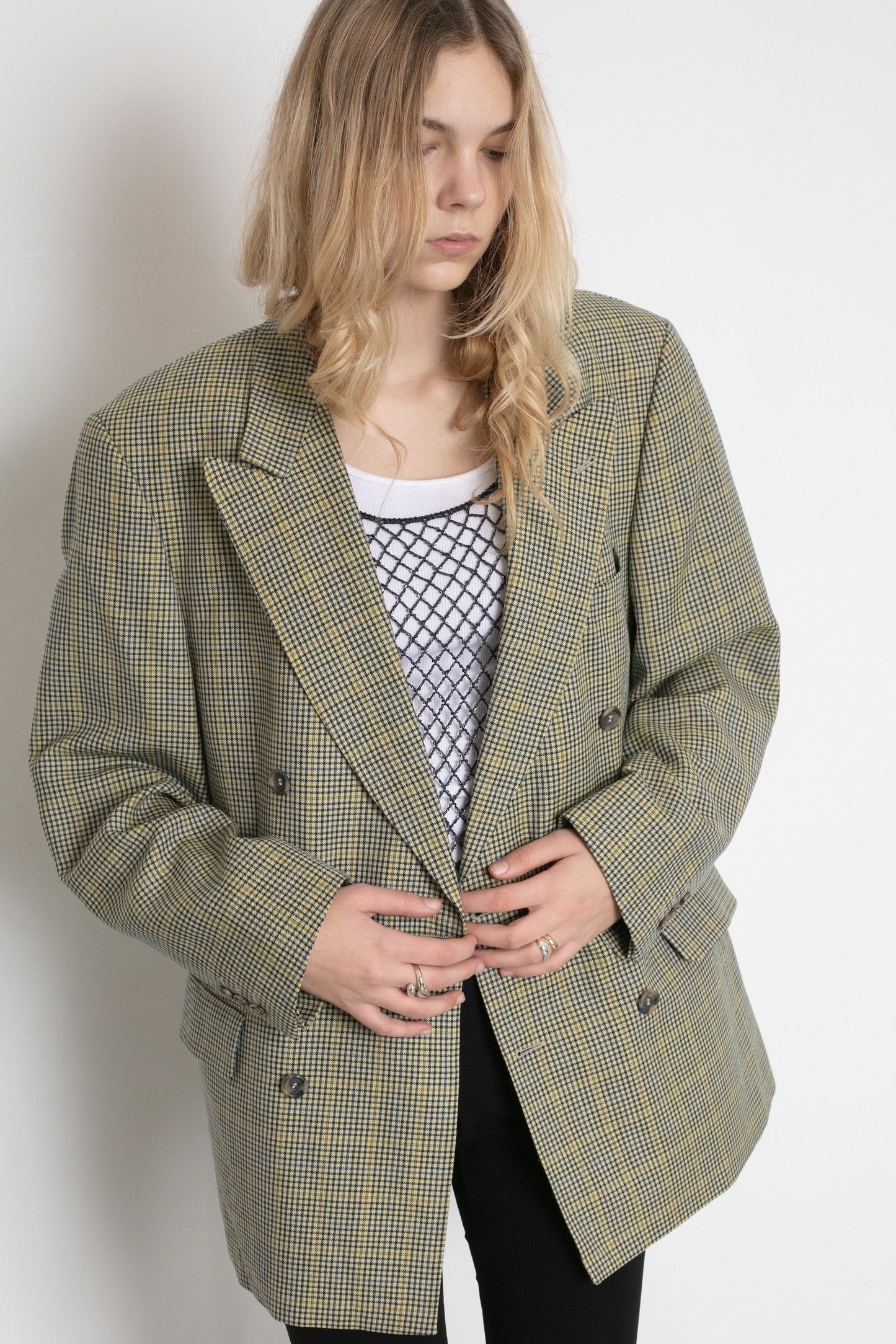 Vintage Houndstooth Oversized Wool Blazer