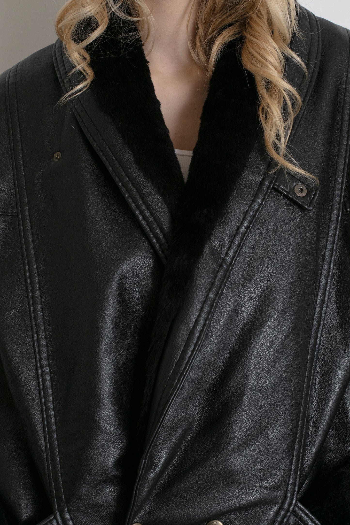 Vintage Faux Leather Shearling Aviator Jacket