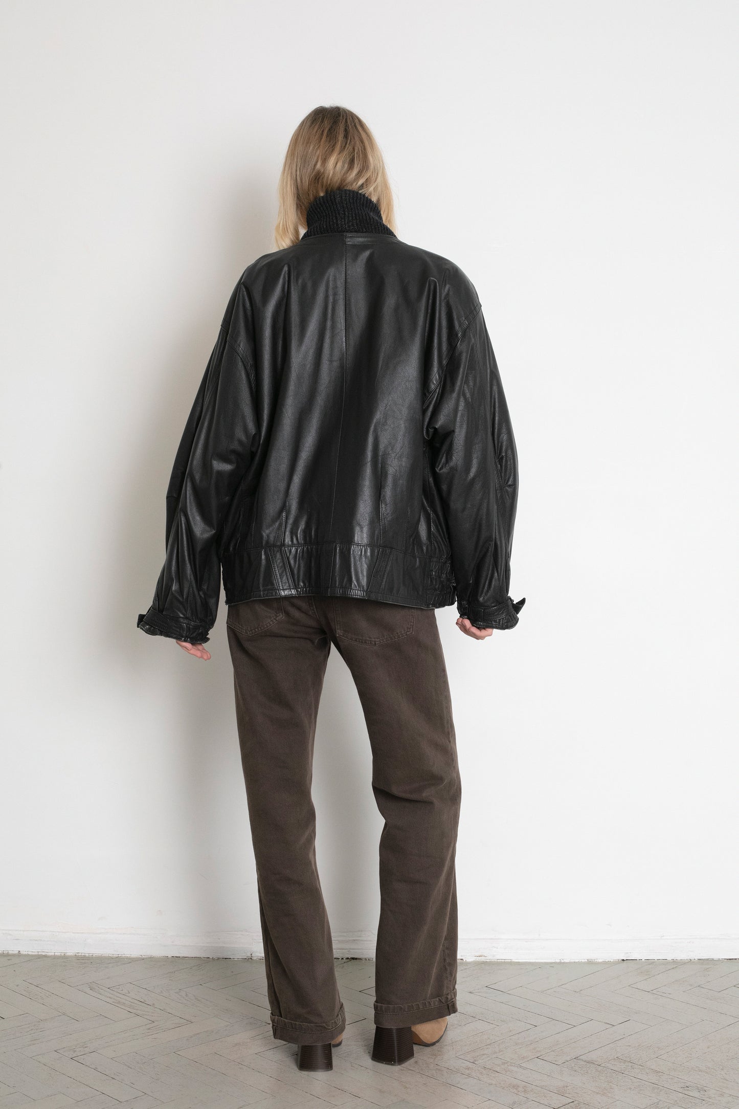 Vintage Black Leather Bomber Jacket