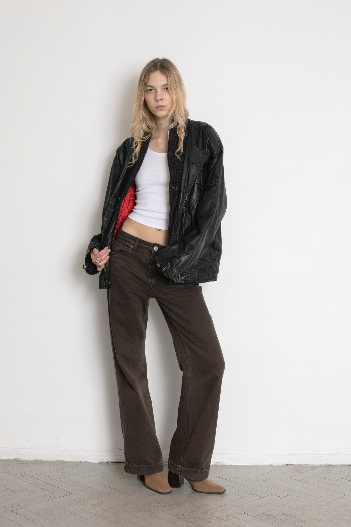 Vintage Black Leather Bomber Jacket