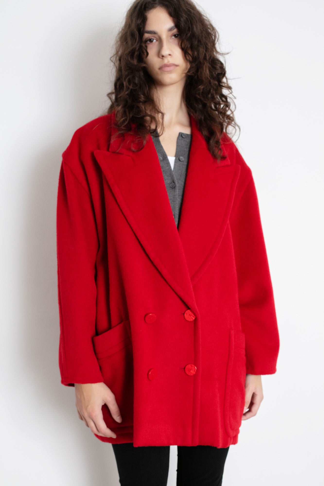 Vintage ESCADA Red Wool Pea Coat