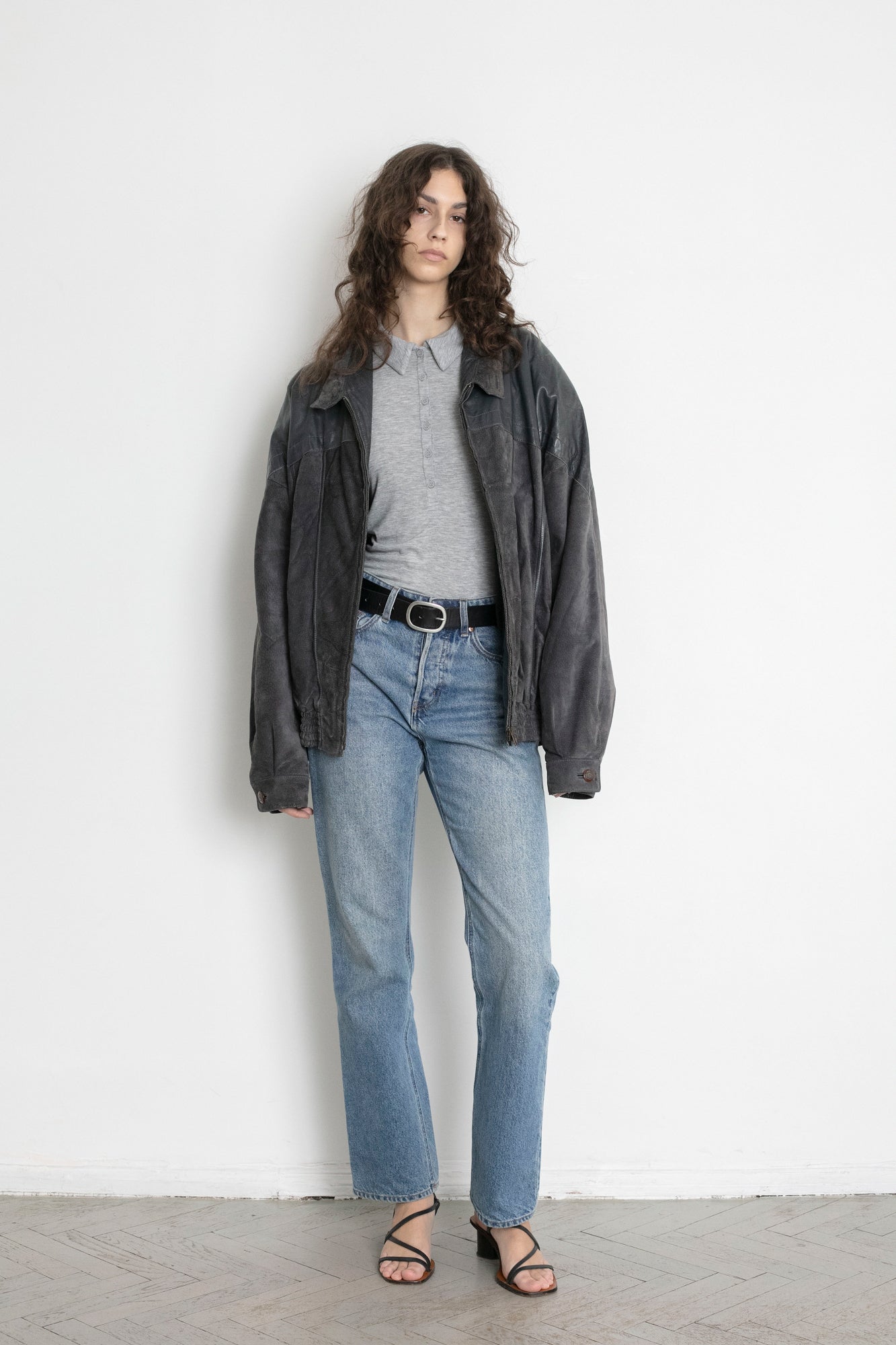 Vintage Grey Suede Leather Bomber Jacket