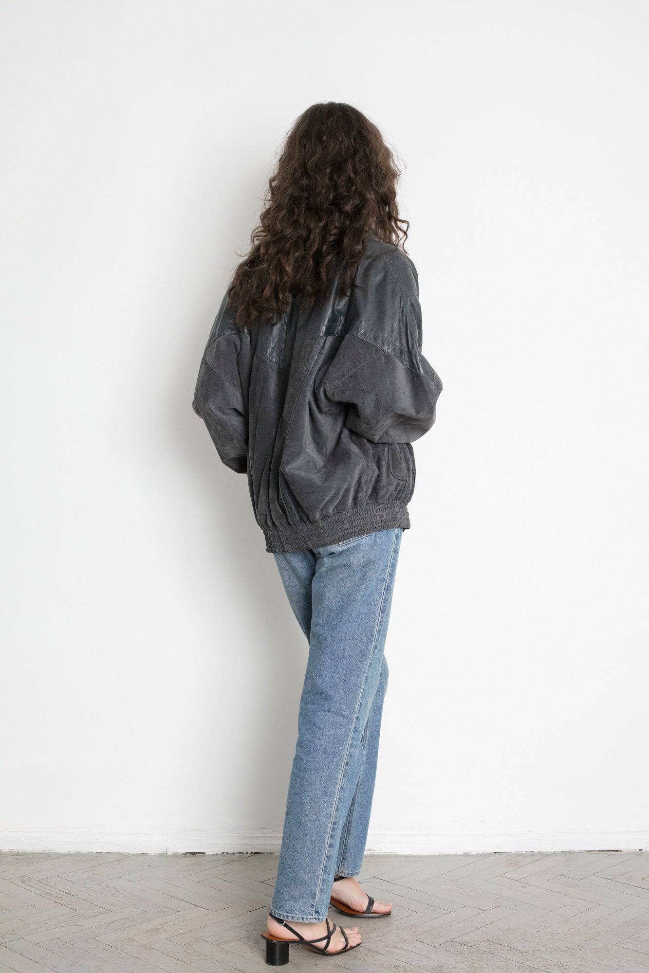 Vintage Grey Suede Leather Bomber Jacket
