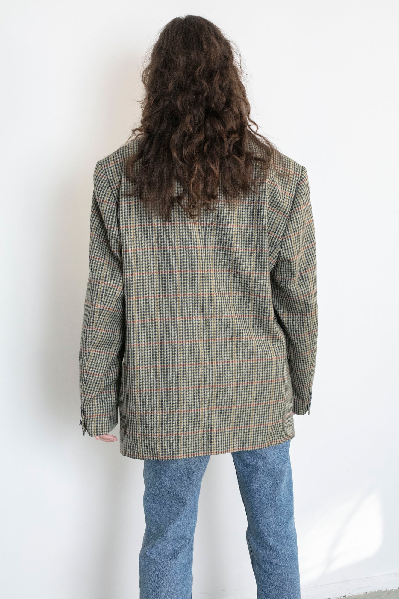 Vintage Beige Plaid Oversized Wool Blazer