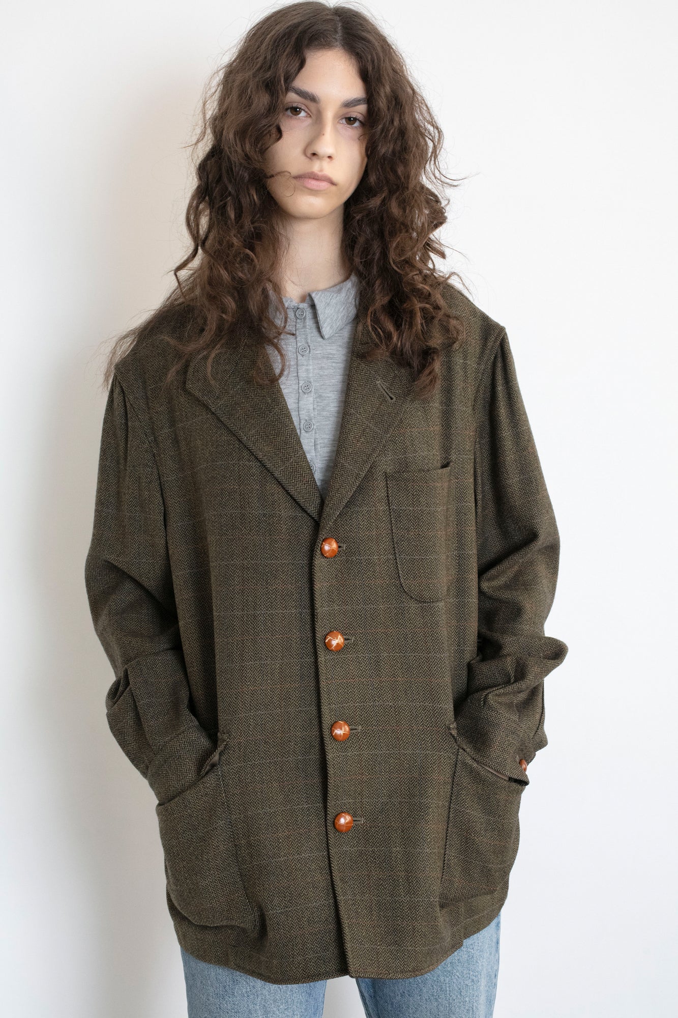 Vintage Brown Chevron Wool Blazer