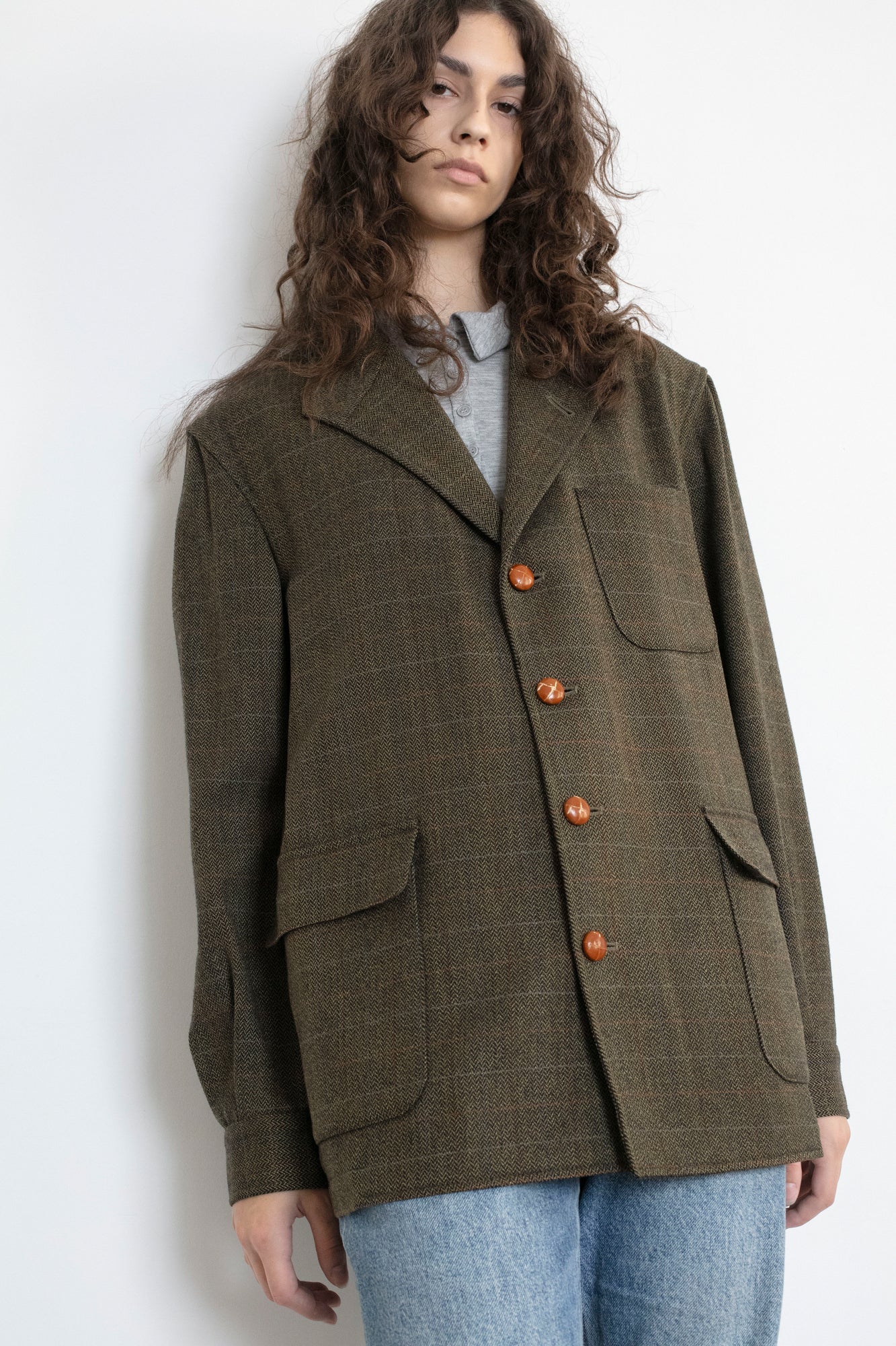 Vintage Brown Chevron Wool Blazer