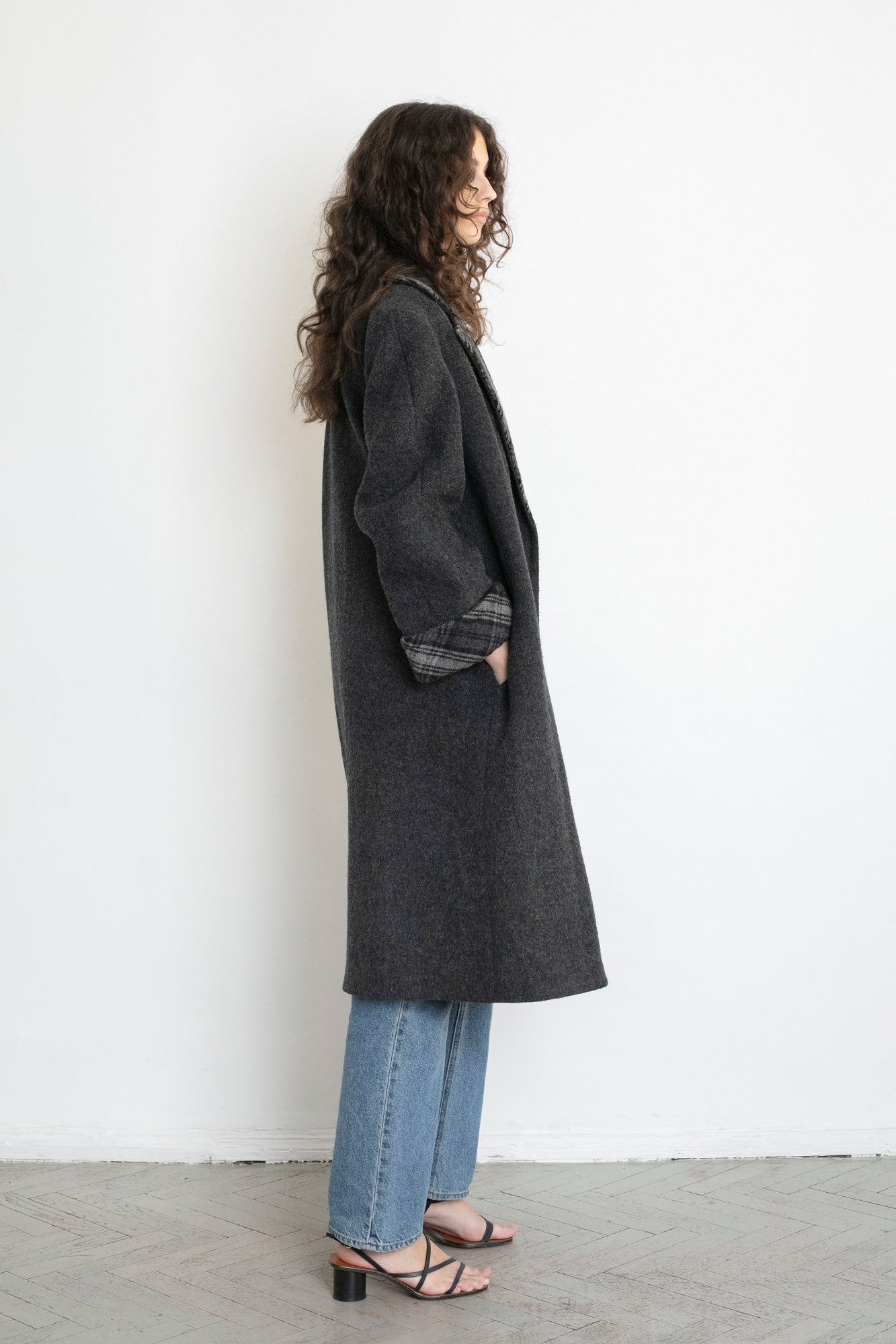 Vintage Plaid Grey Wool Coat