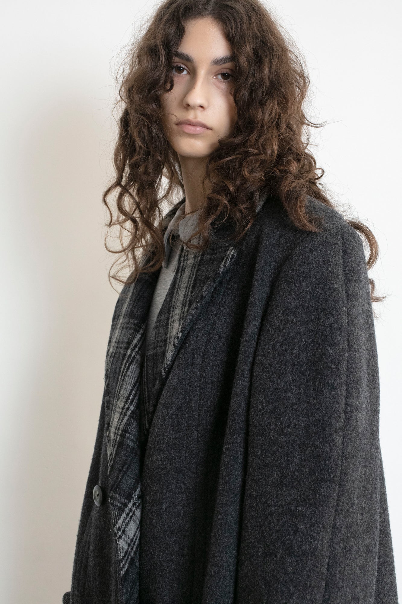 Vintage Plaid Grey Wool Coat
