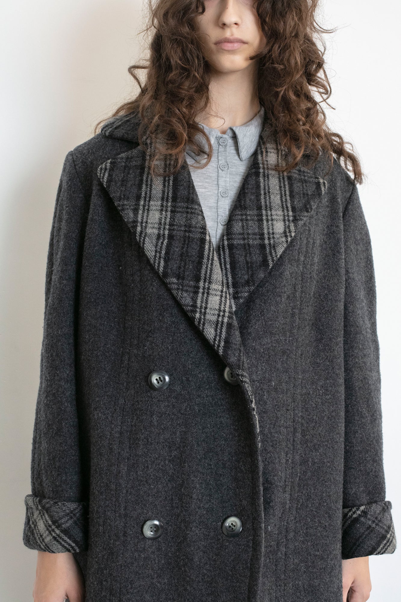 Vintage Plaid Grey Wool Coat