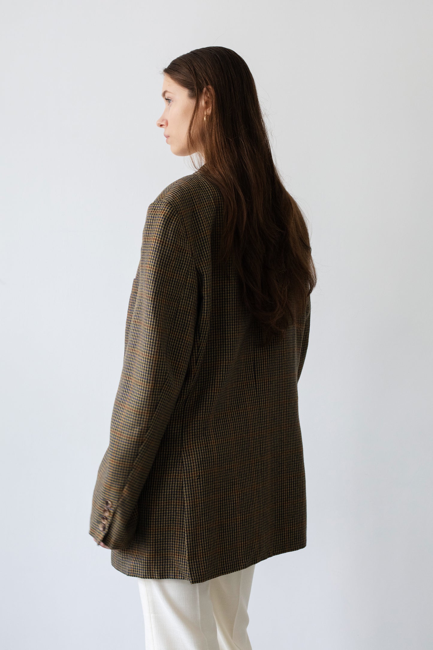 Vintage Brown Houndstooth Oversized Wool Blazer