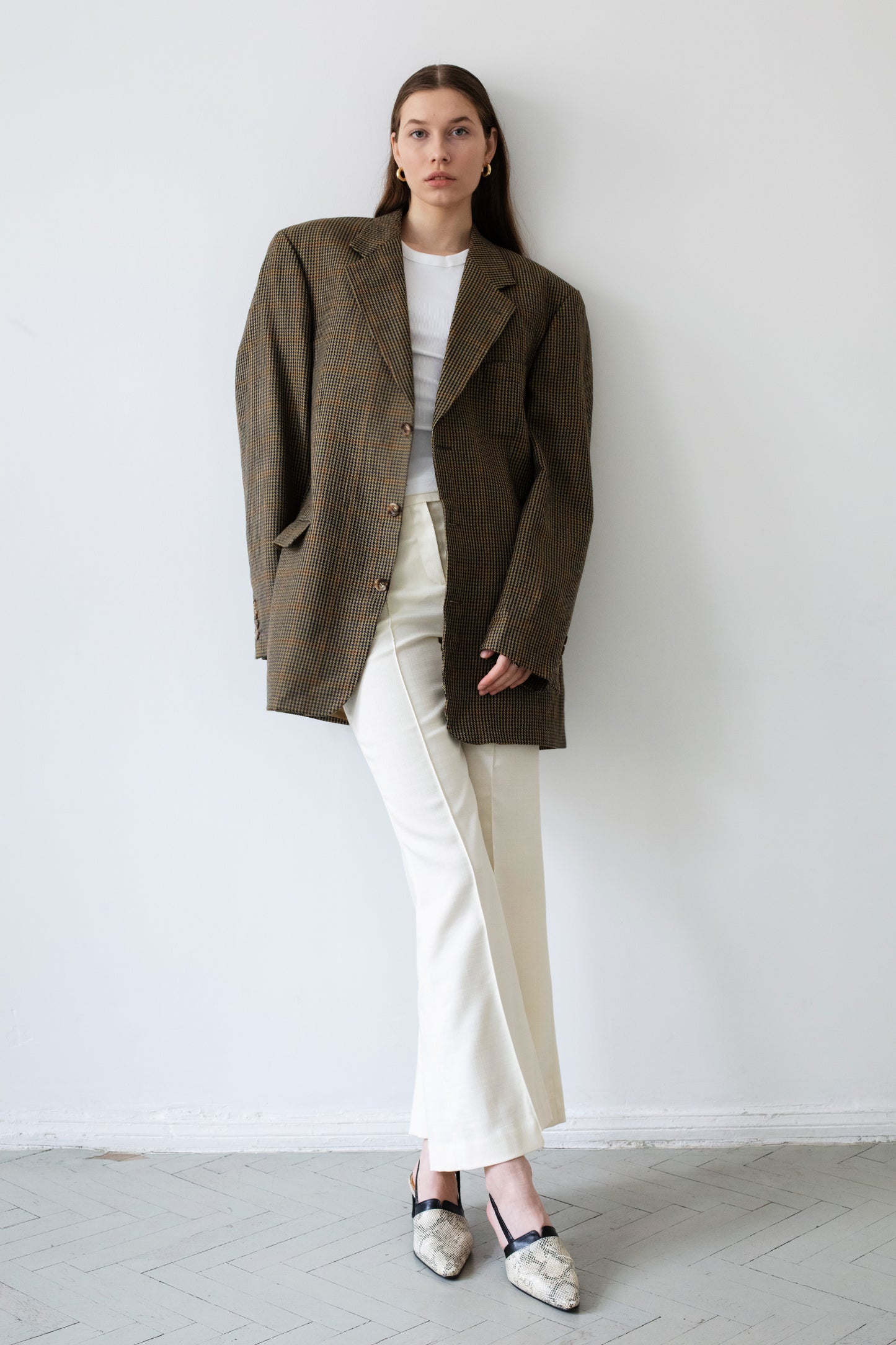 Vintage Brown Houndstooth Oversized Wool Blazer