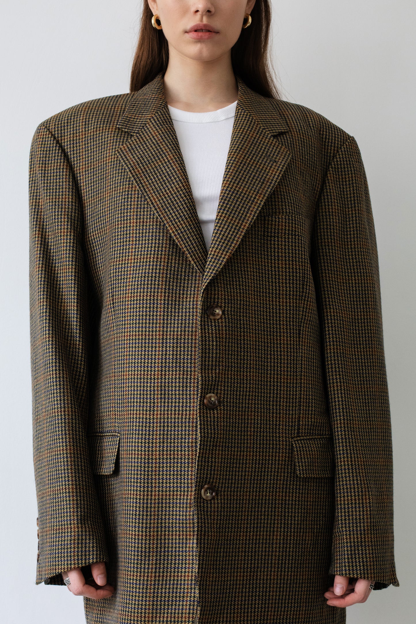 Vintage Brown Houndstooth Oversized Wool Blazer