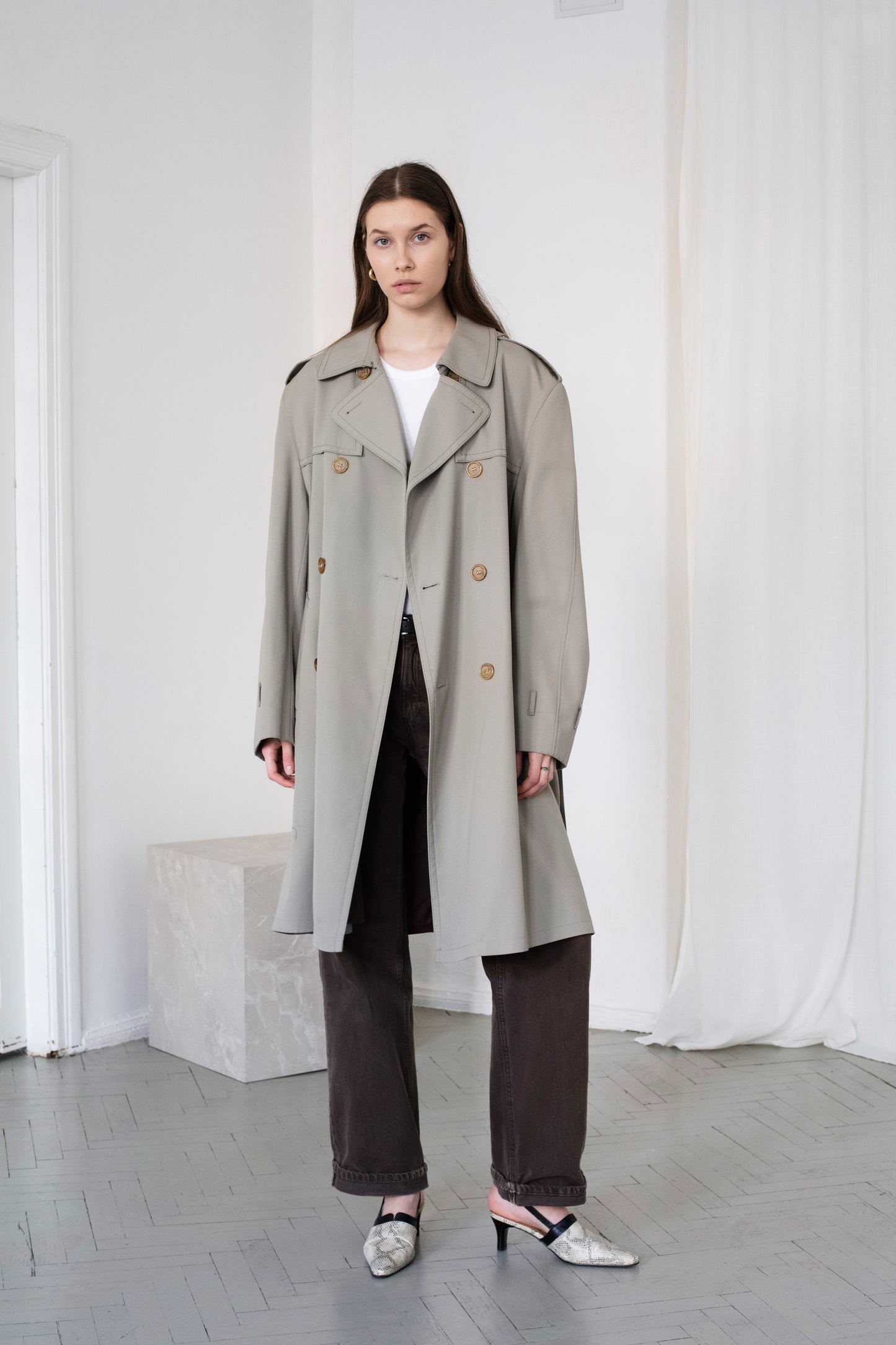 Vintage Olive Trench Coat