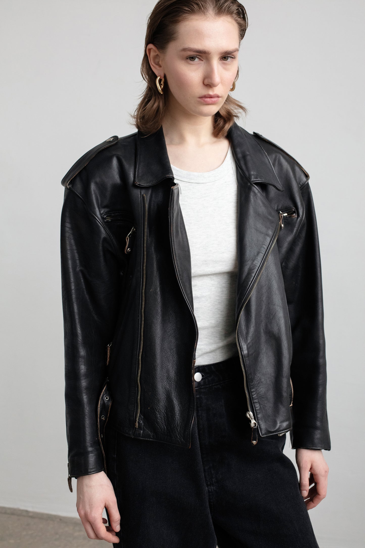 Vintage Black Leather Biker Jacket