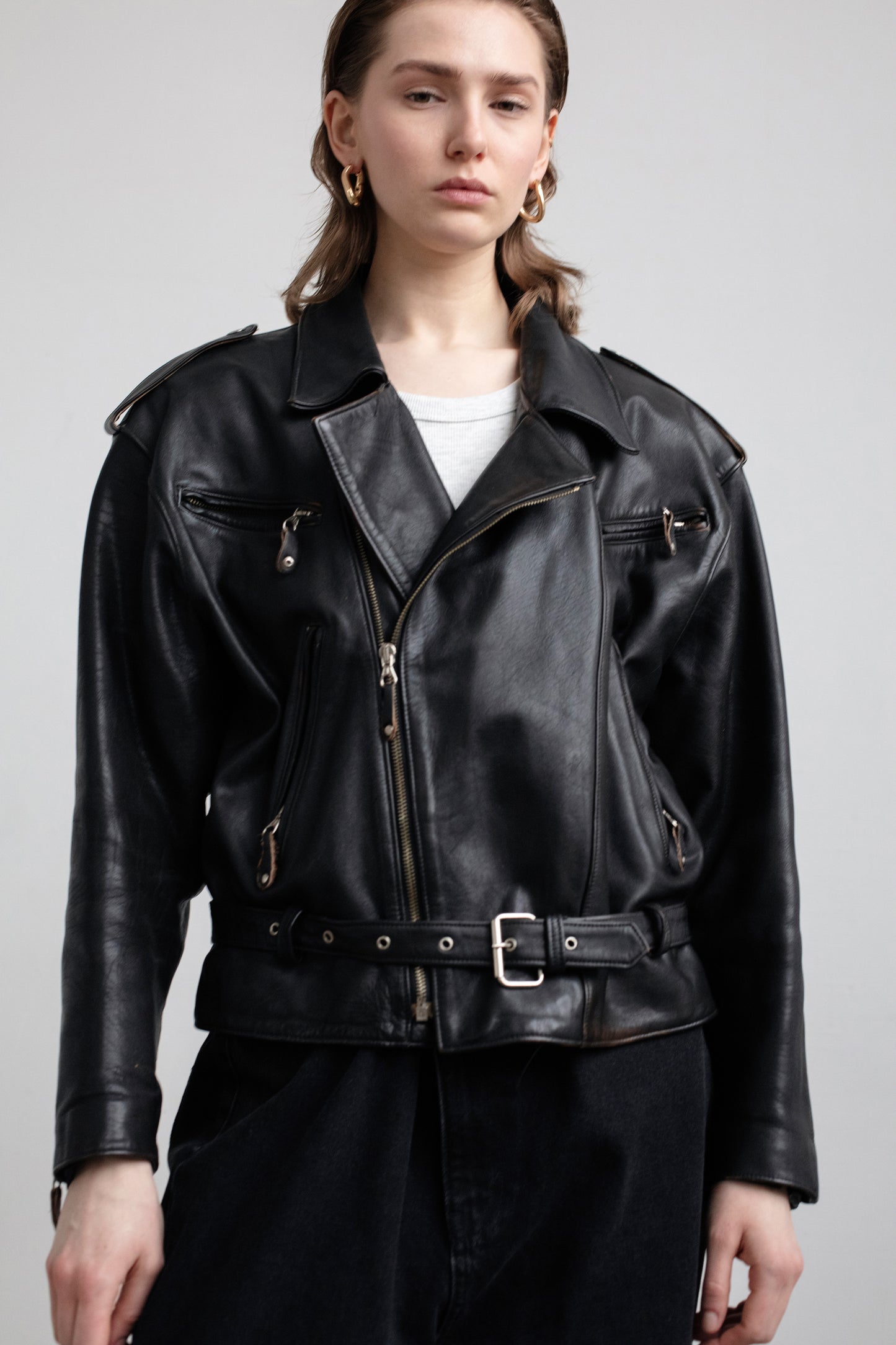 Vintage Black Leather Biker Jacket