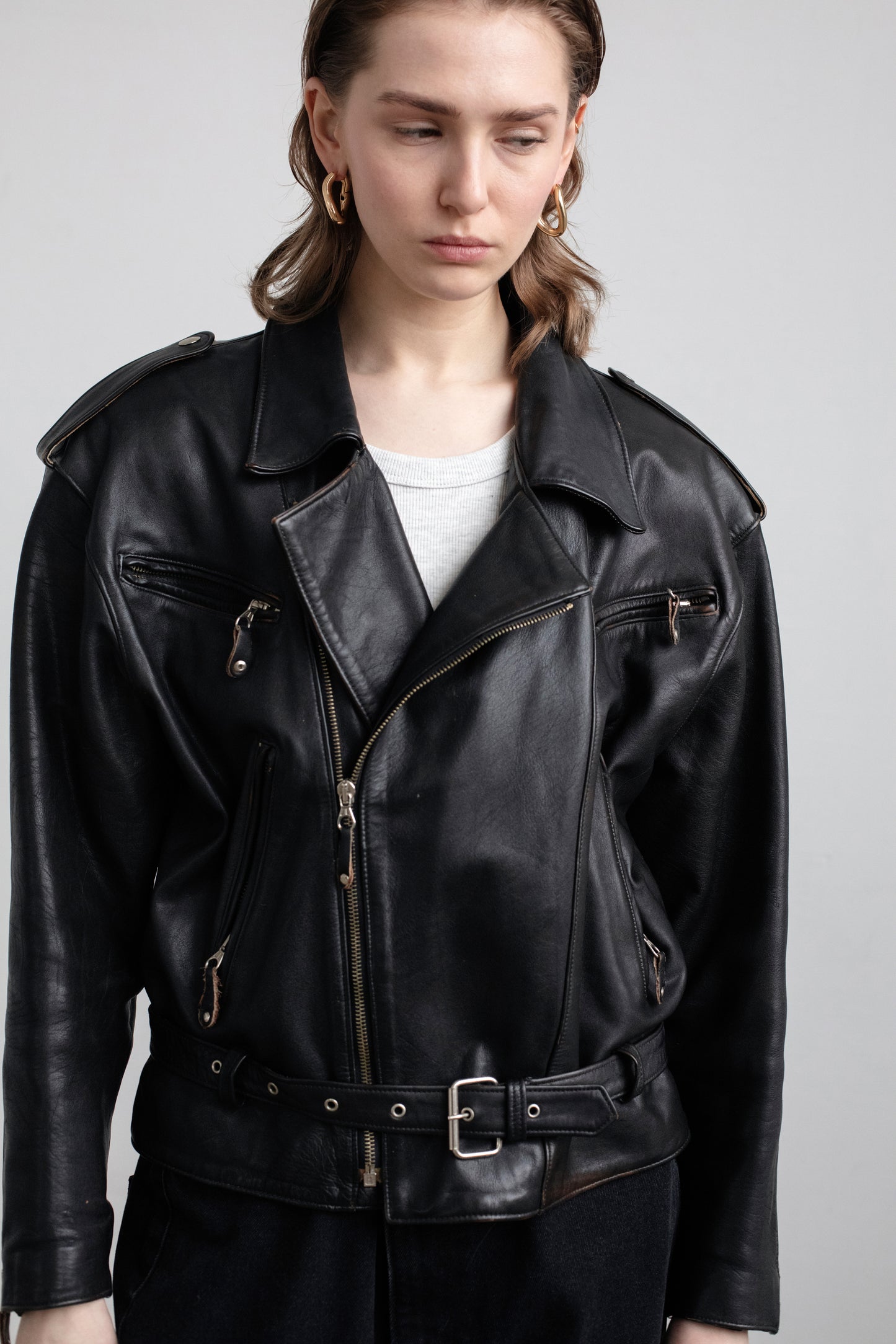Vintage Black Leather Biker Jacket