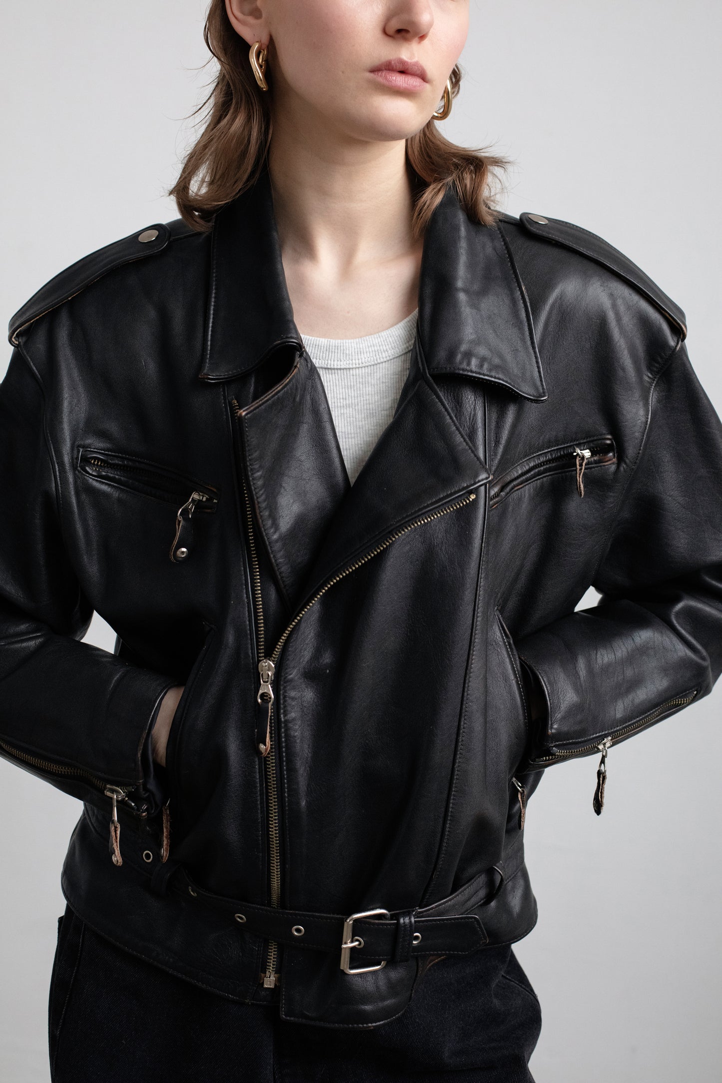 Vintage Black Leather Biker Jacket