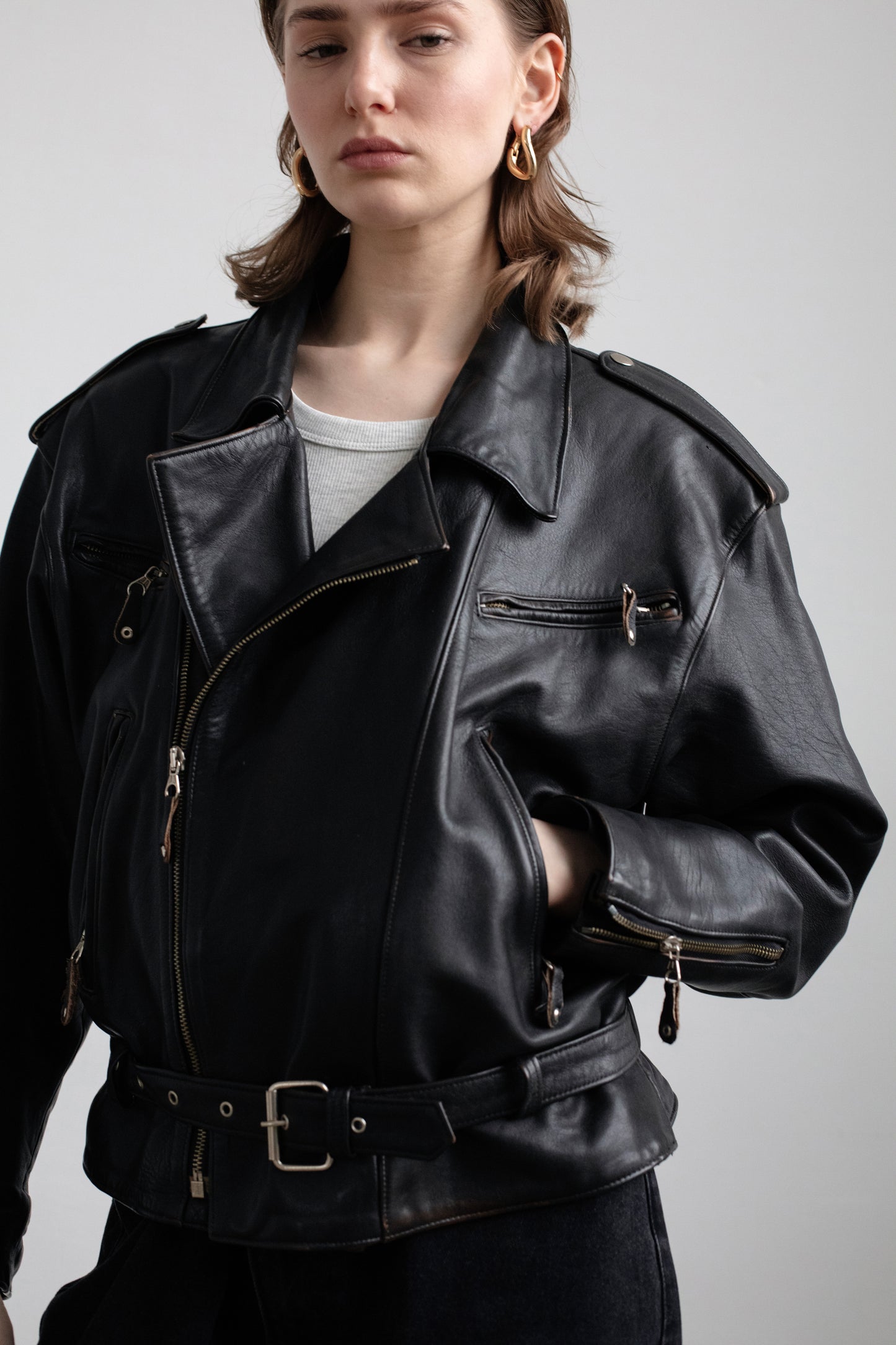 Vintage Black Leather Biker Jacket