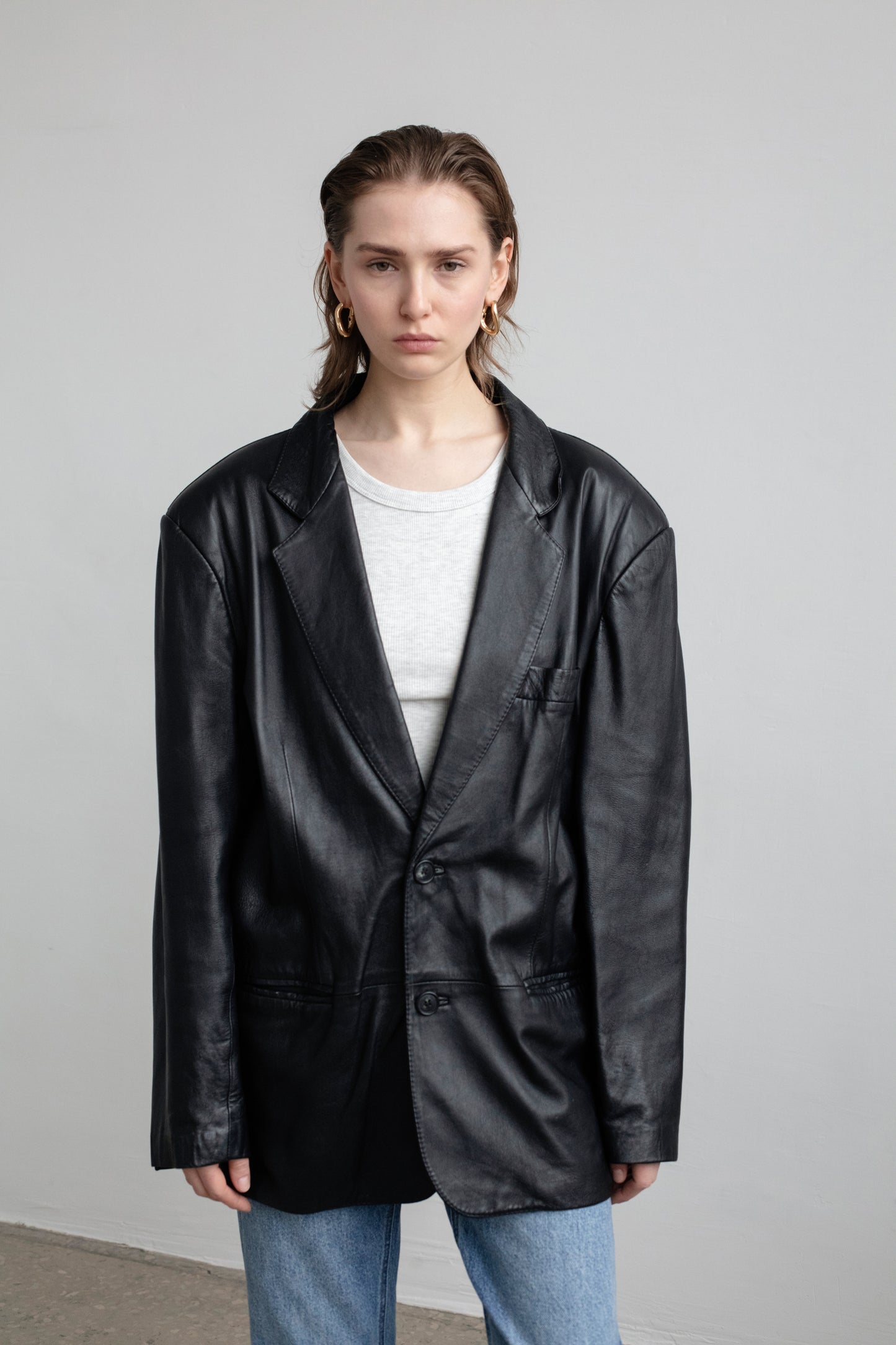 Vintage Black Leather Blazer