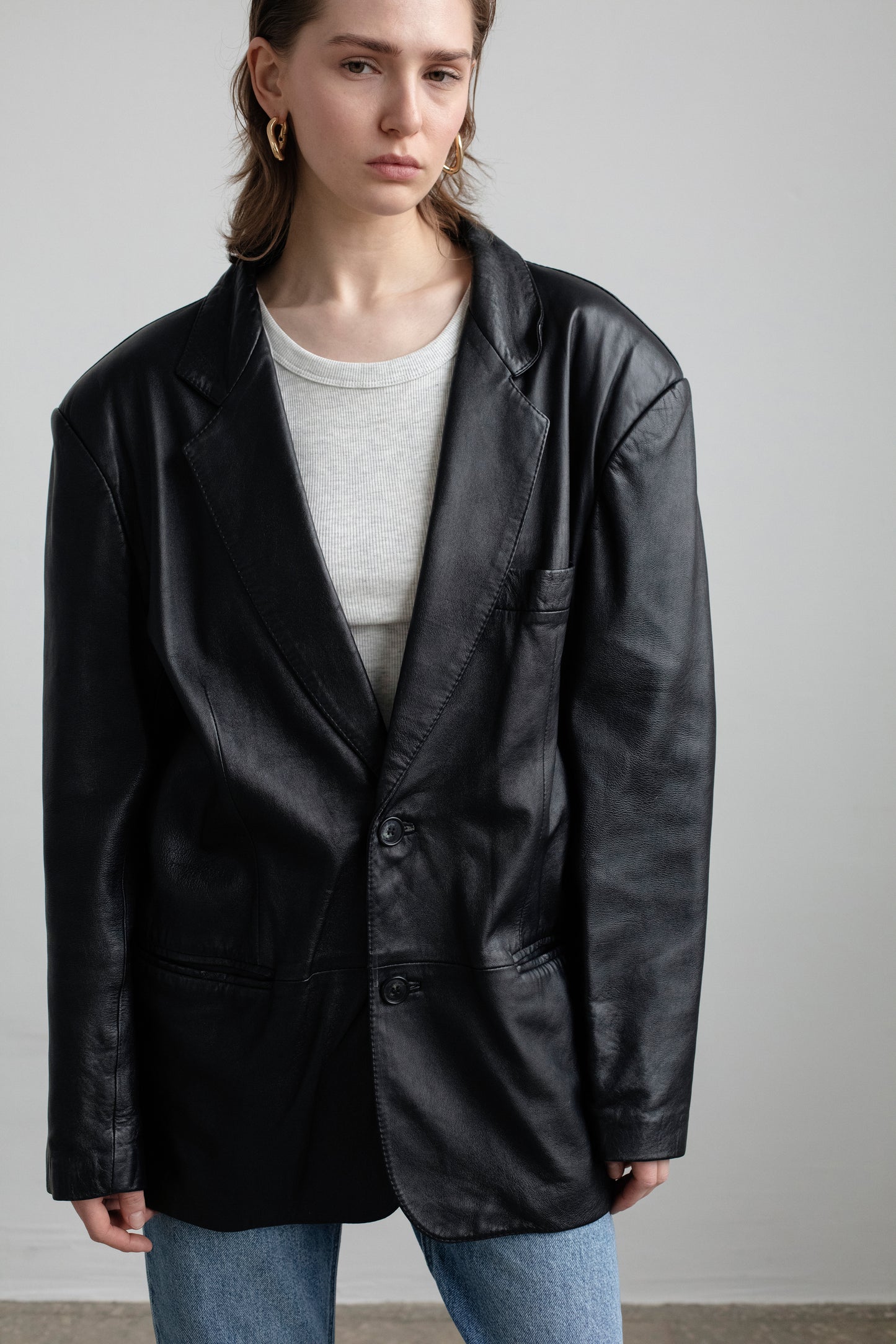 Vintage Black Leather Blazer