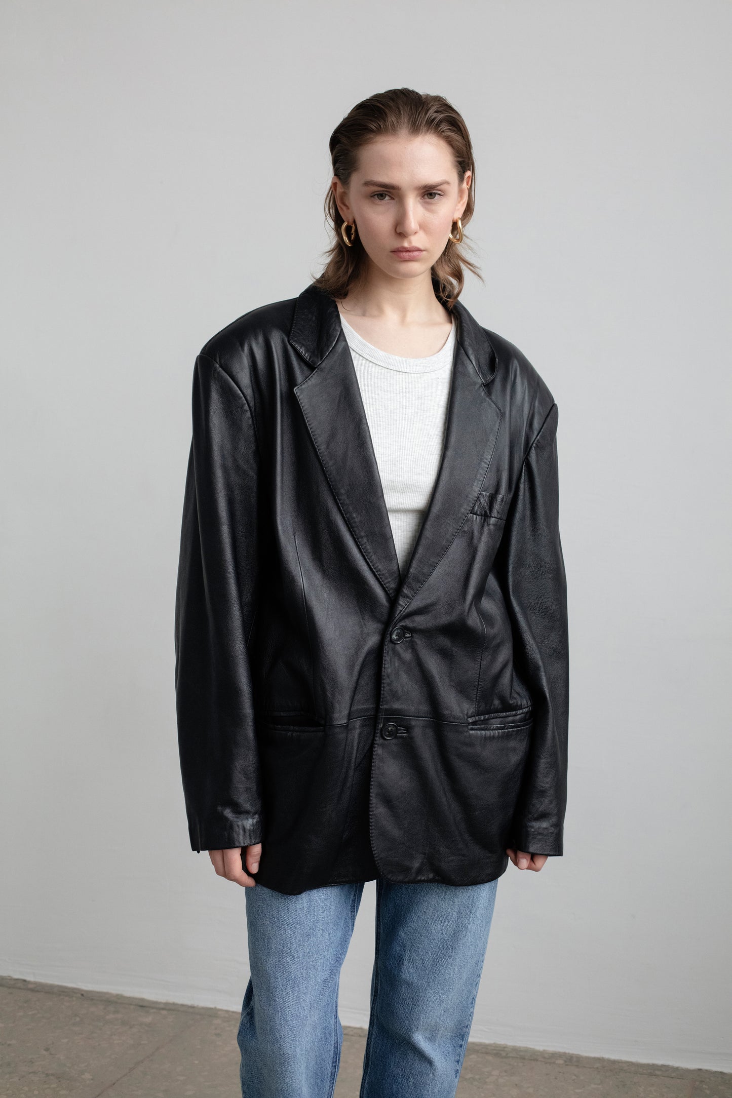 Vintage Black Leather Blazer