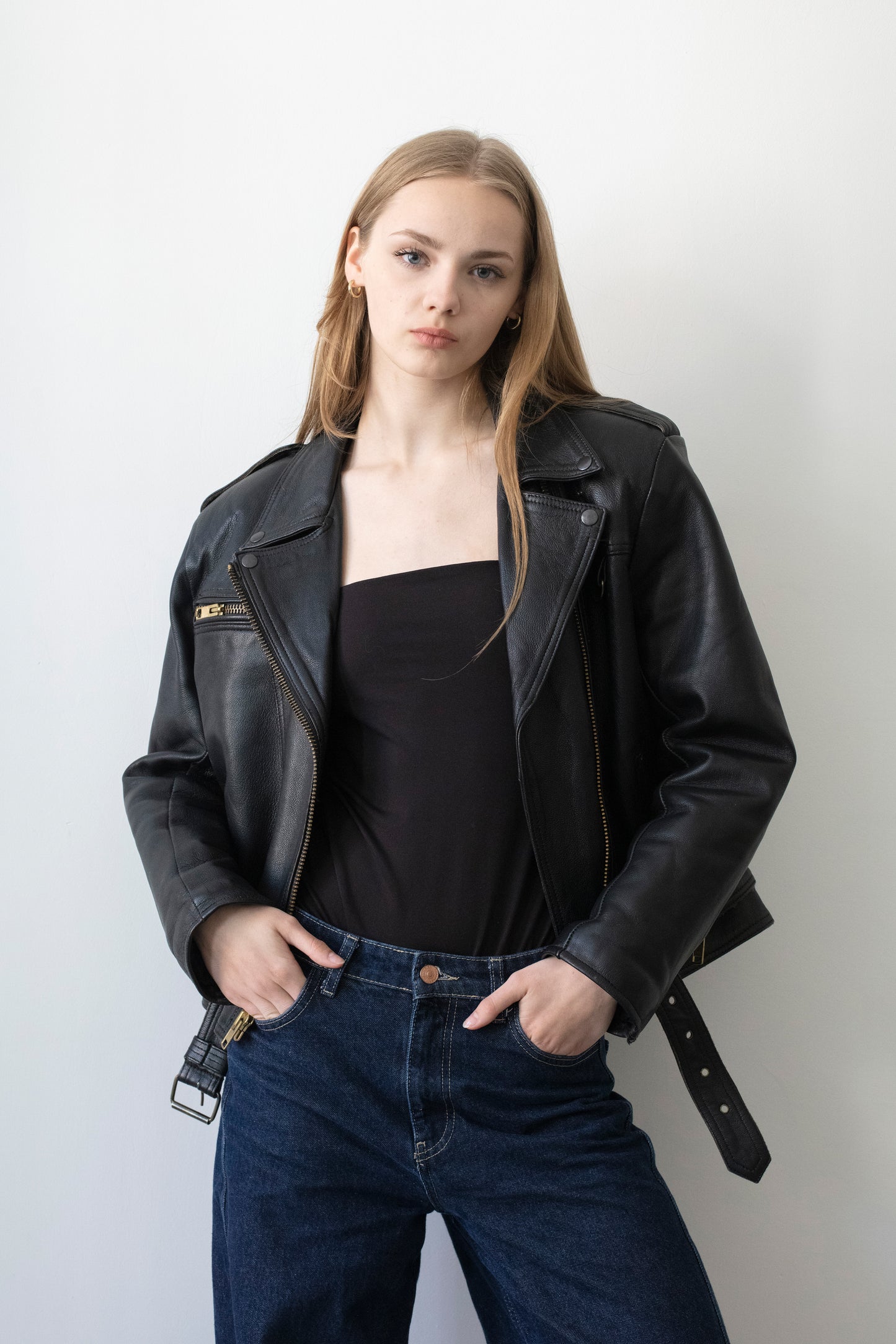 Vintage Black Leather Biker Jacket