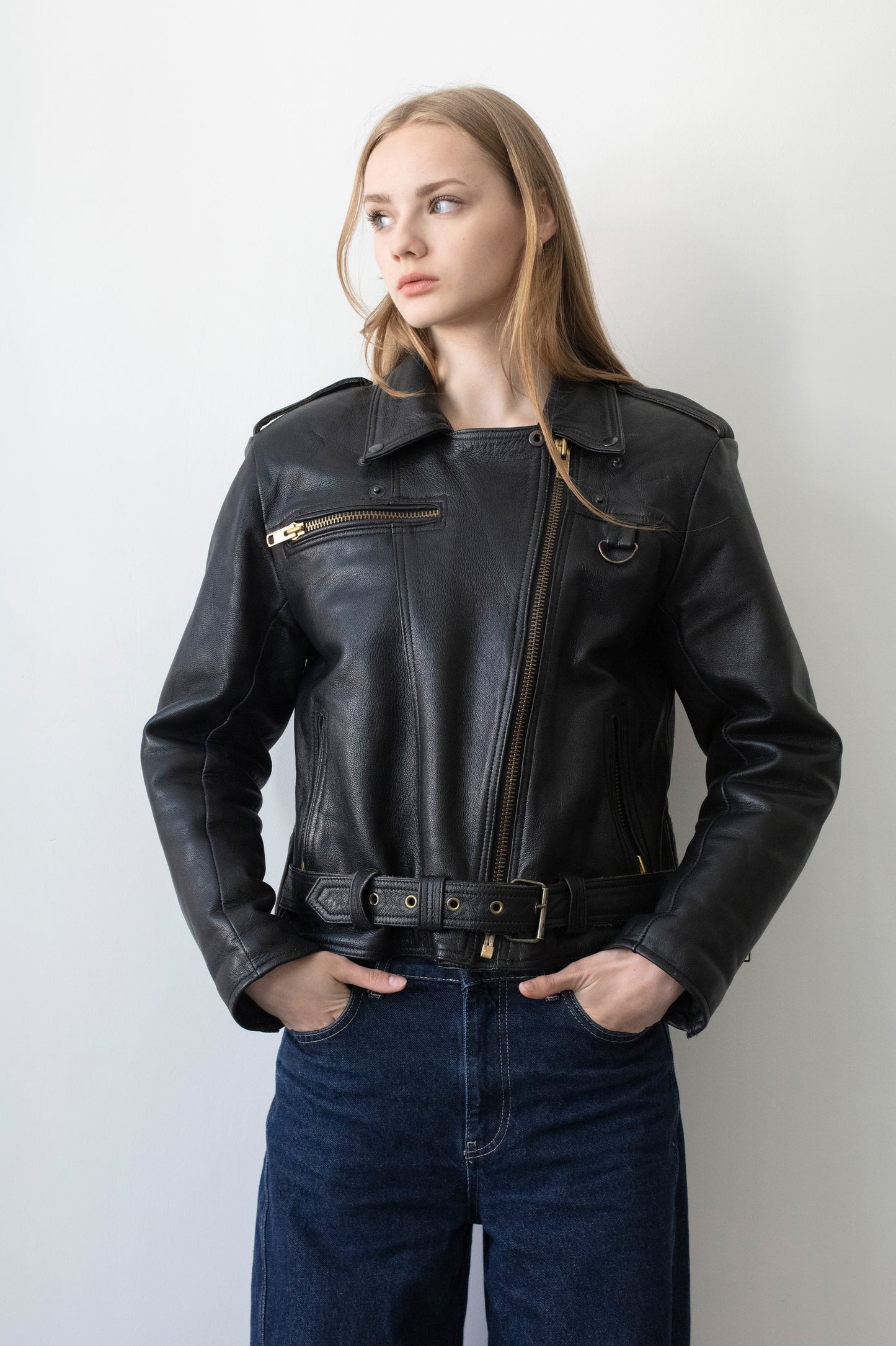 Vintage Black Leather Biker Jacket