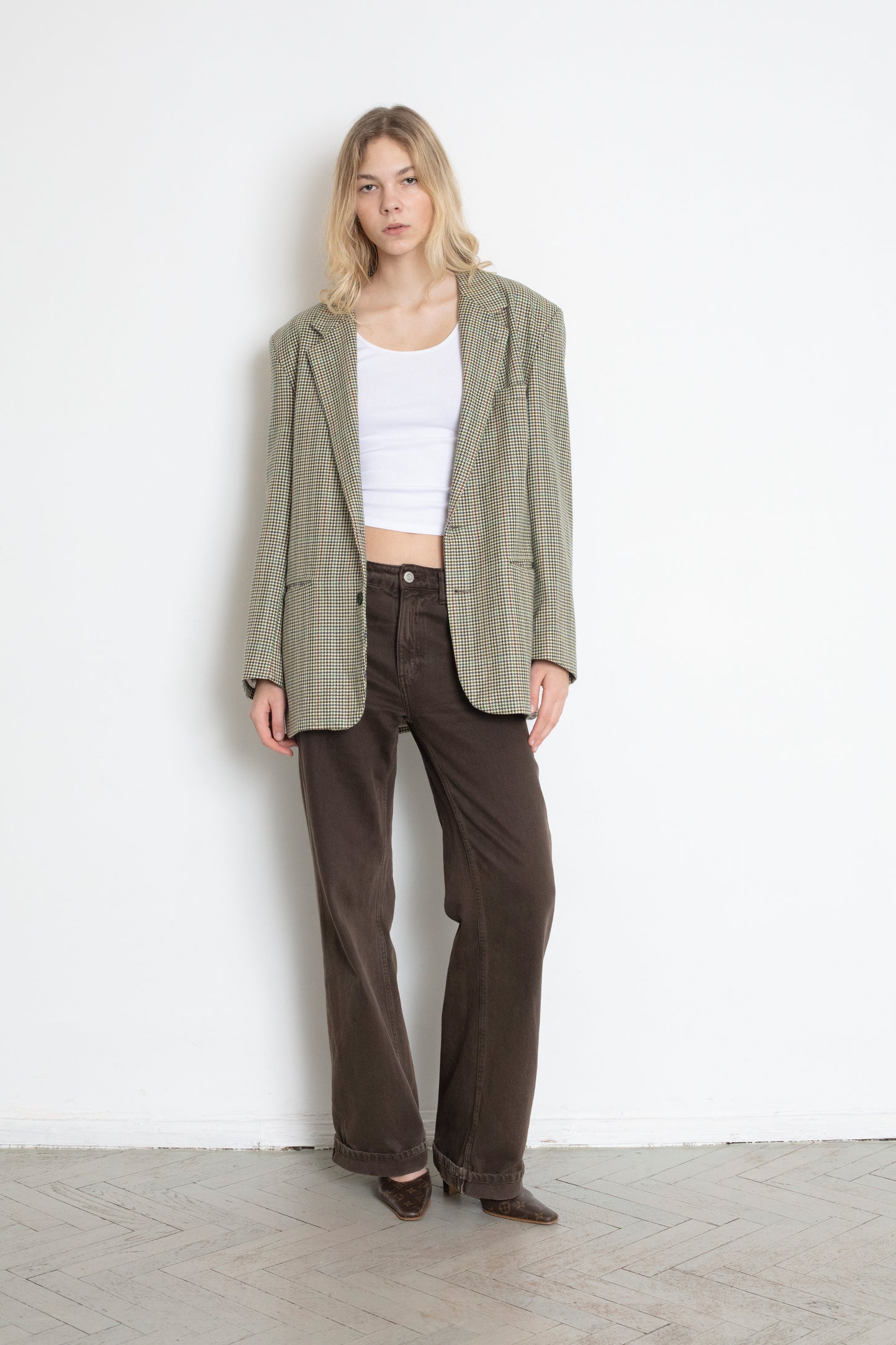 Vintage Houndstooth Oversized Wool Blazer