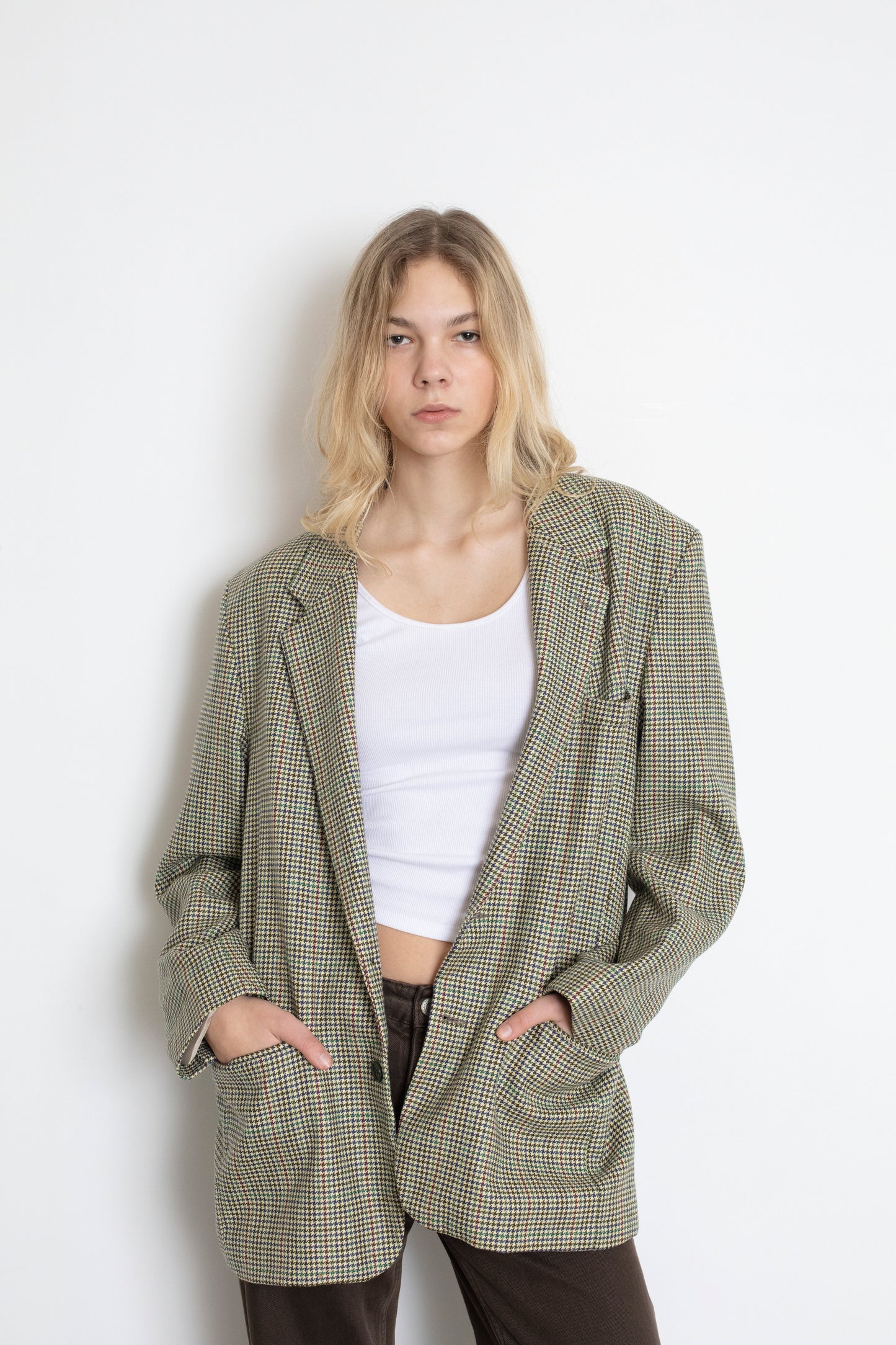 Vintage Houndstooth Oversized Wool Blazer