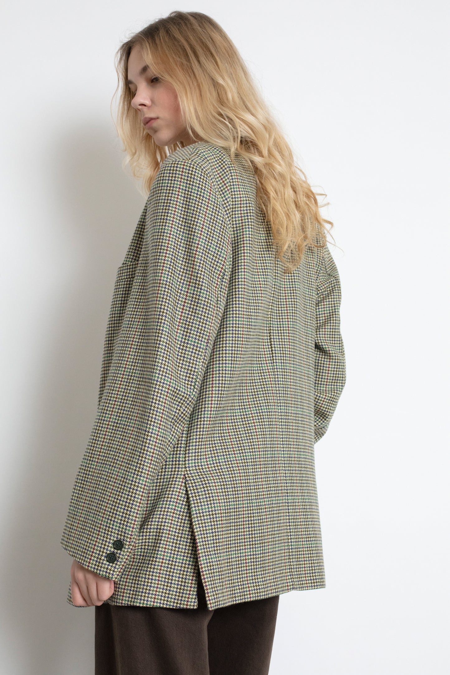 Vintage Houndstooth Oversized Wool Blazer