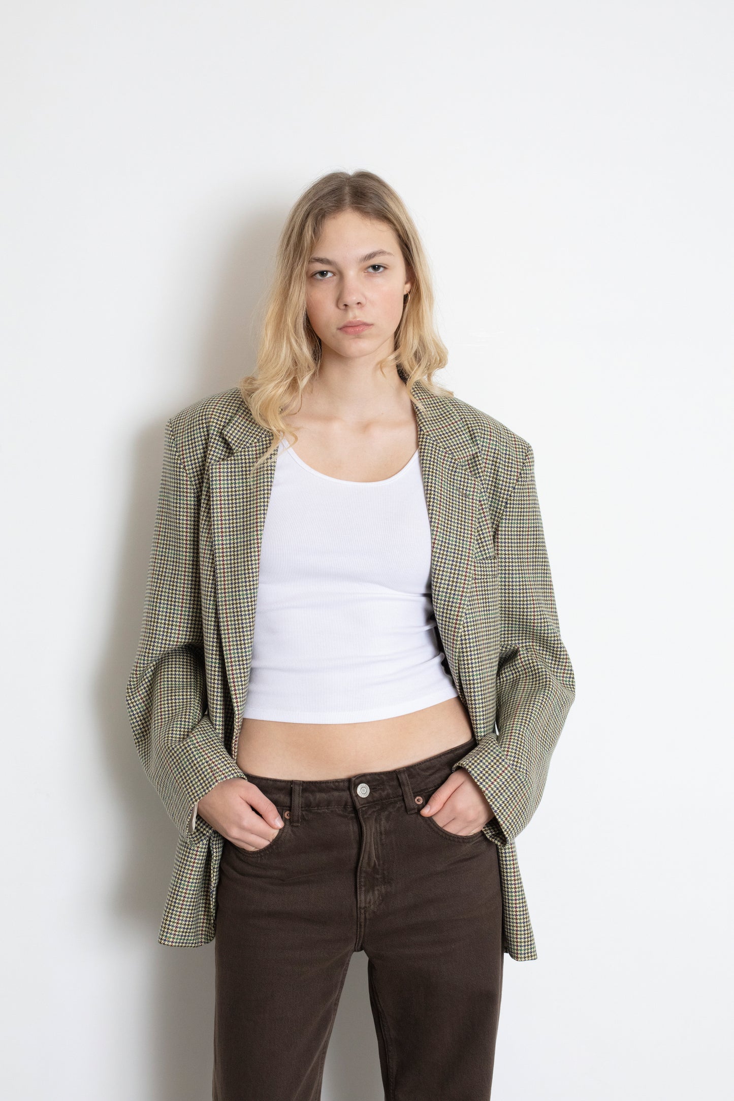 Vintage Houndstooth Oversized Wool Blazer