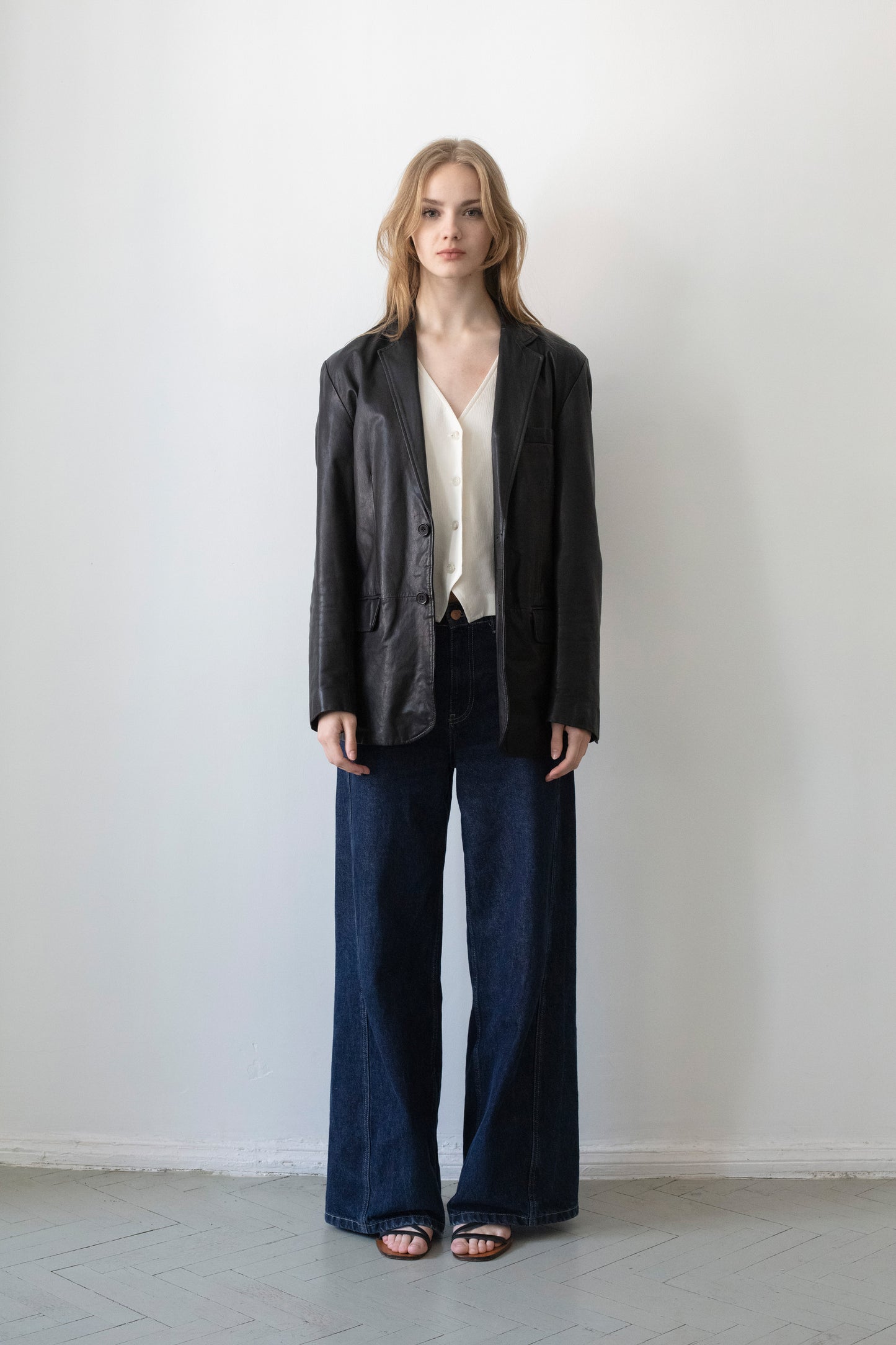 Vintage Black Leather Blazer Jacket