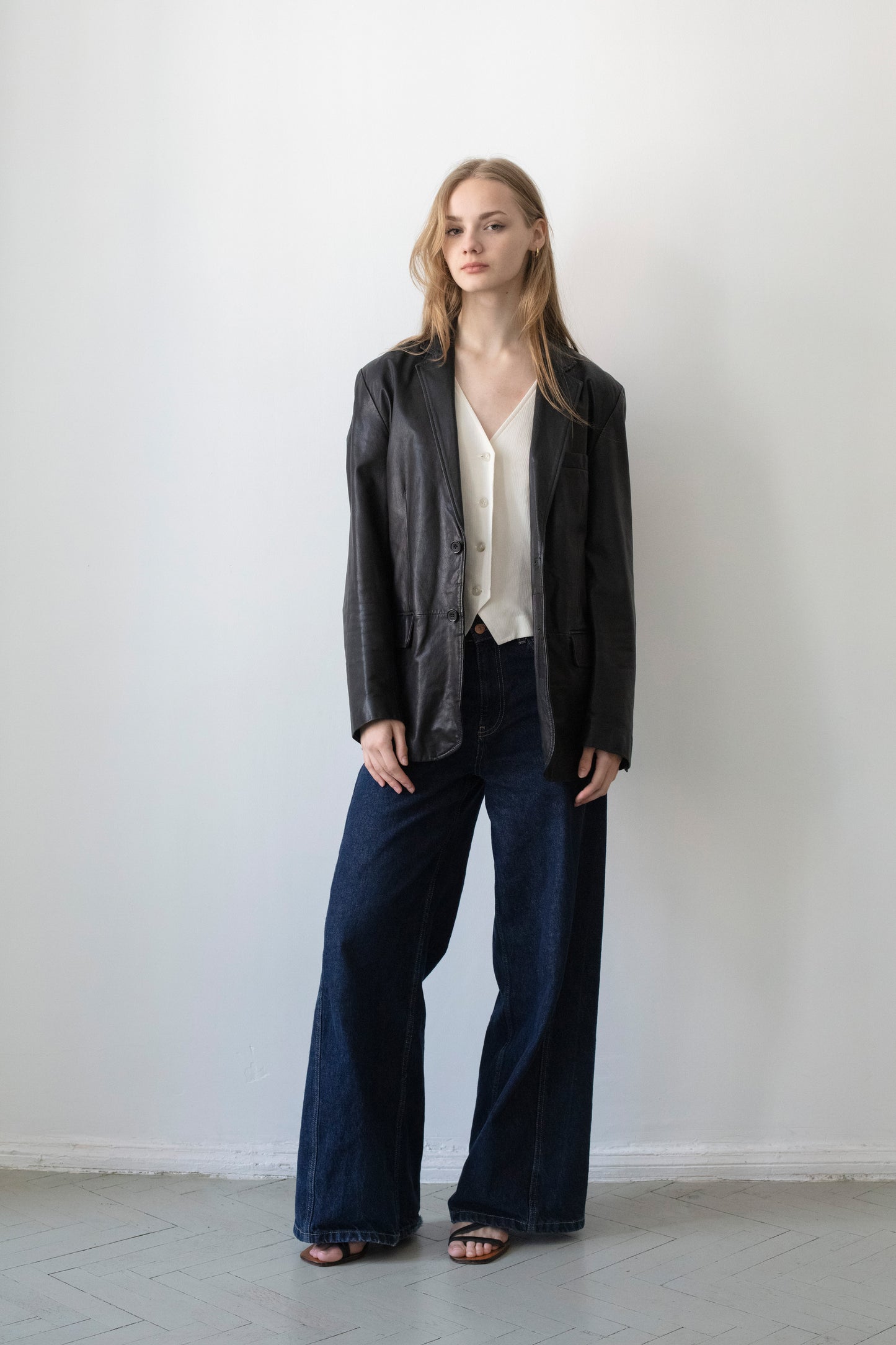 Vintage Black Leather Blazer Jacket