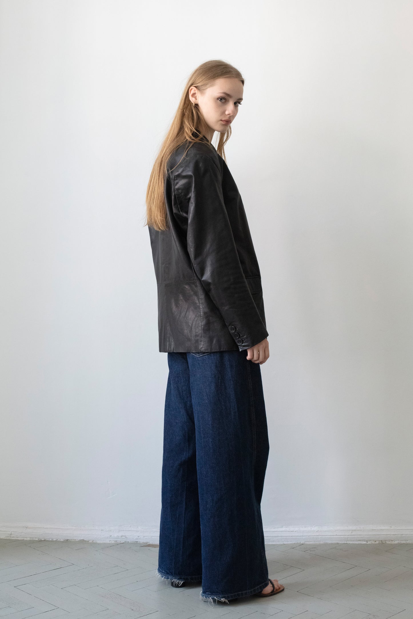 Vintage Black Leather Blazer Jacket