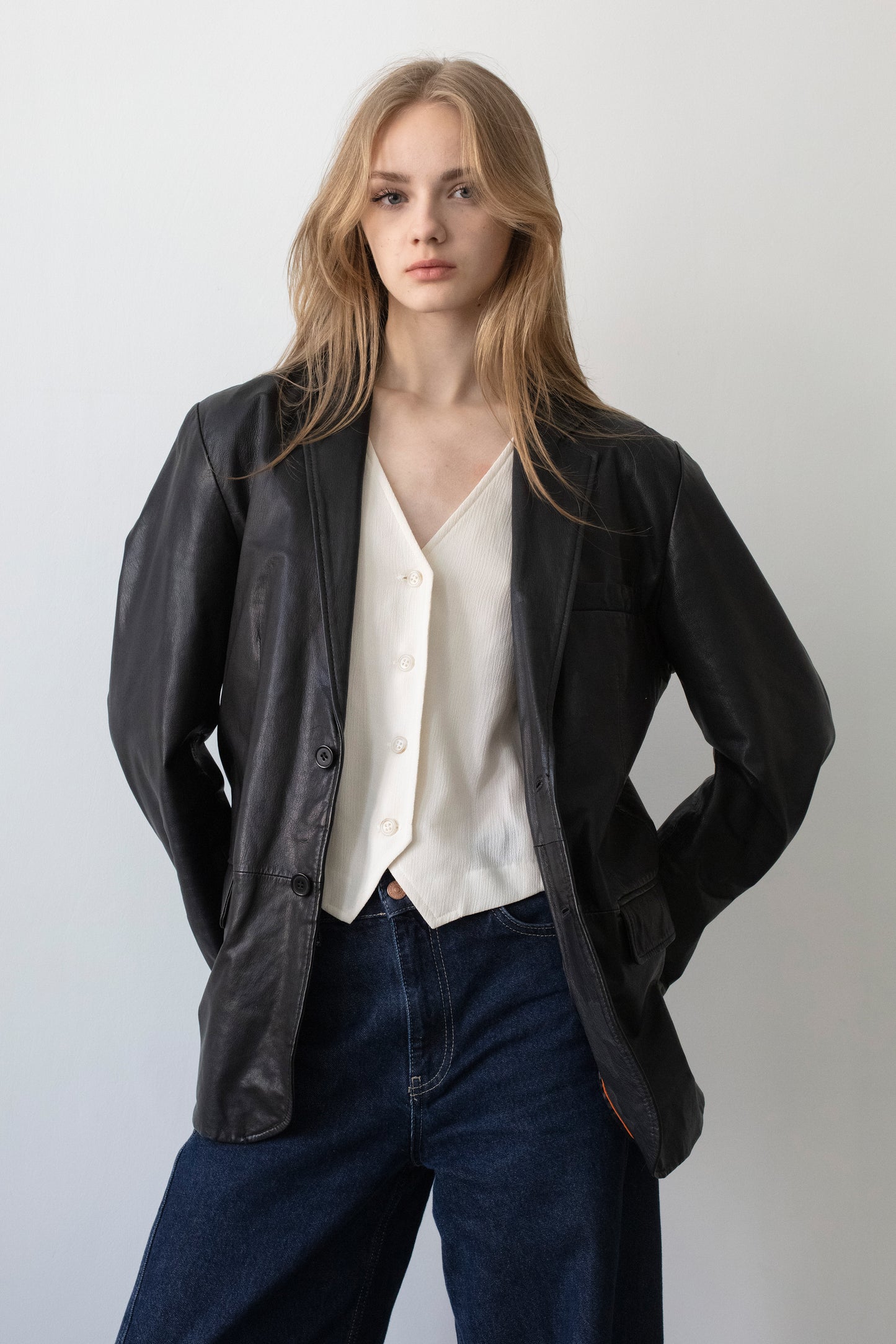 Vintage Black Leather Blazer Jacket