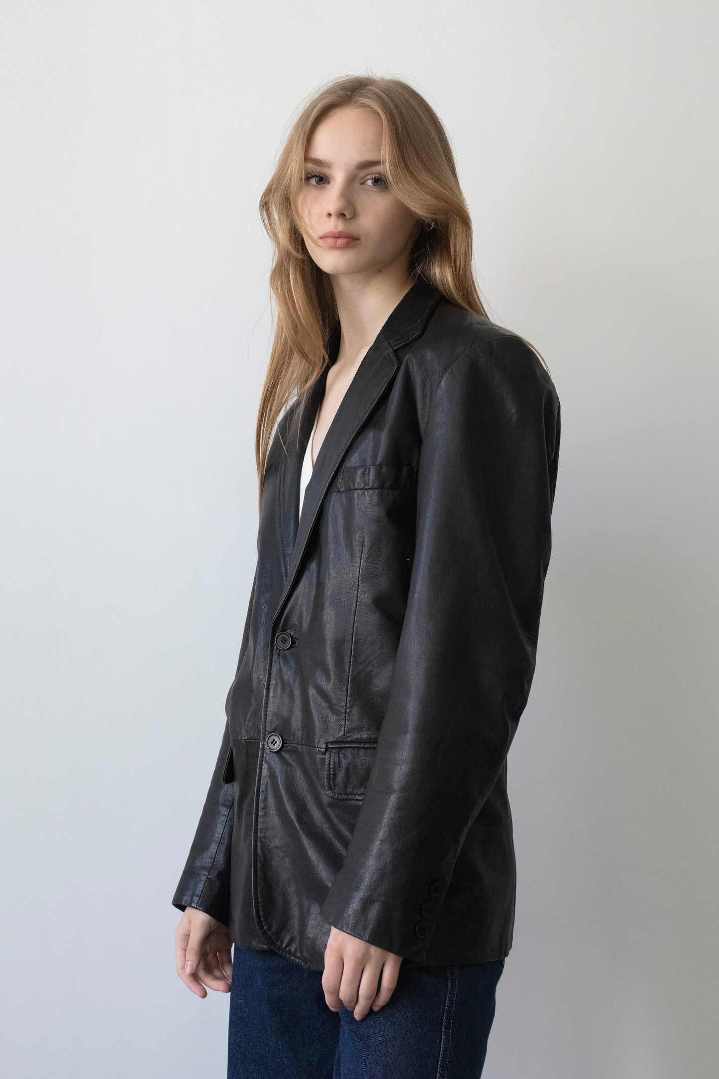 Vintage Black Leather Blazer Jacket