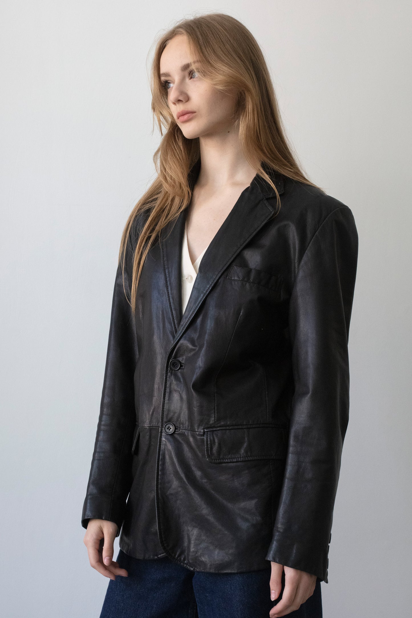 Vintage Black Leather Blazer Jacket